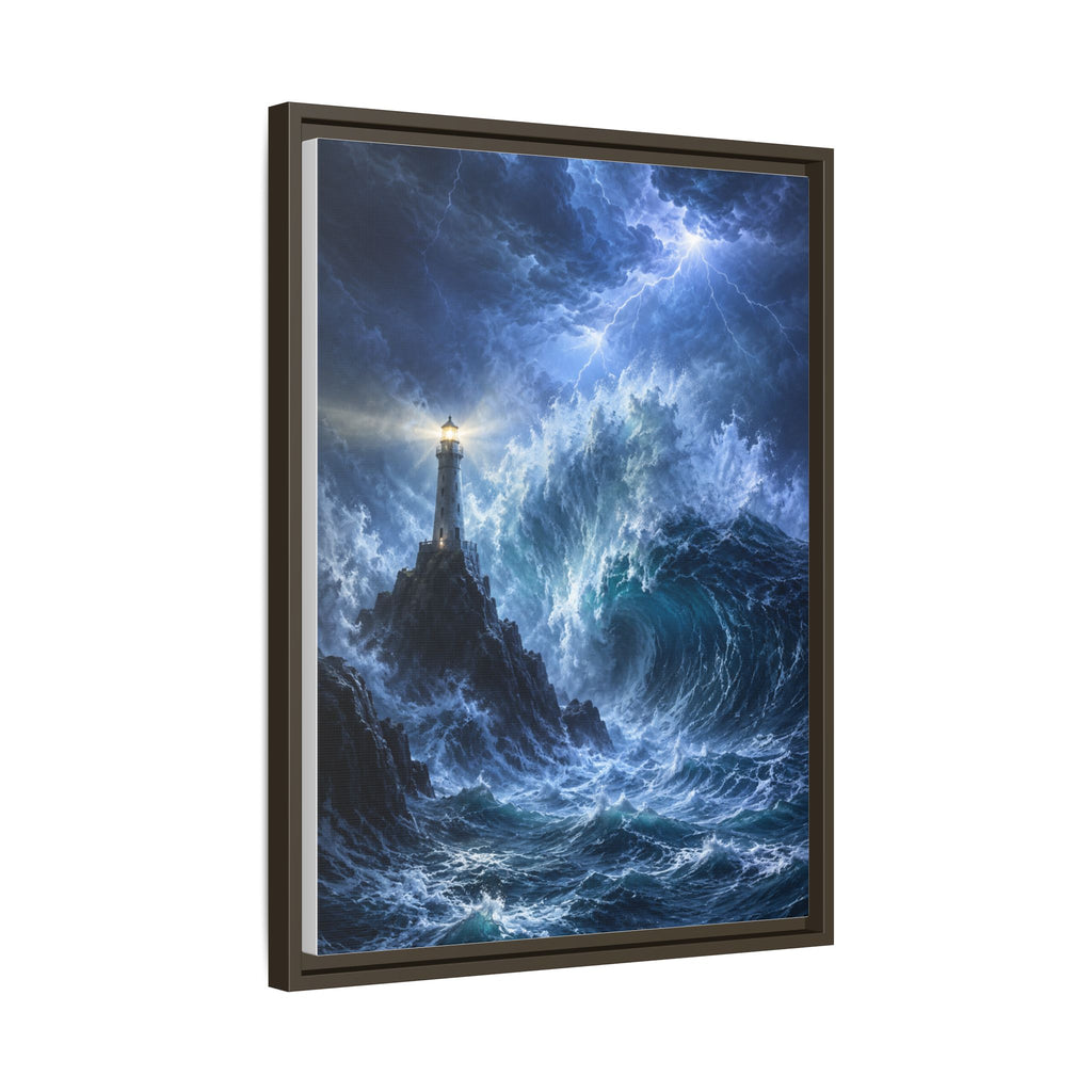 Framed Matte Canvas – Stormy Lighthouse Ocean Print