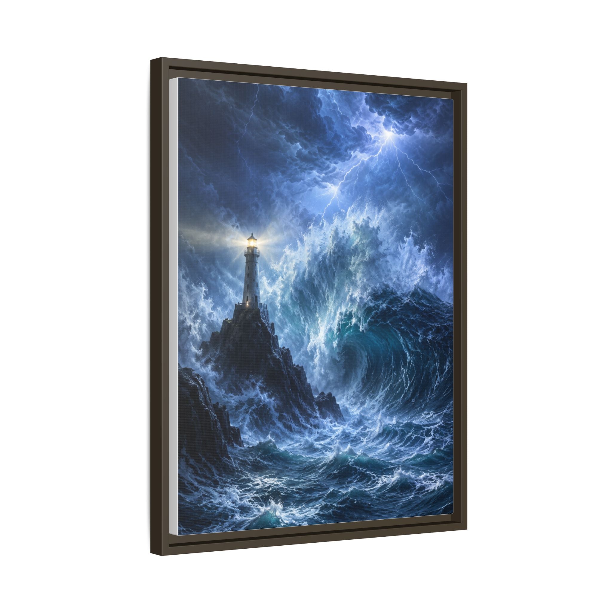 Framed Matte Canvas – Stormy Lighthouse Ocean Print