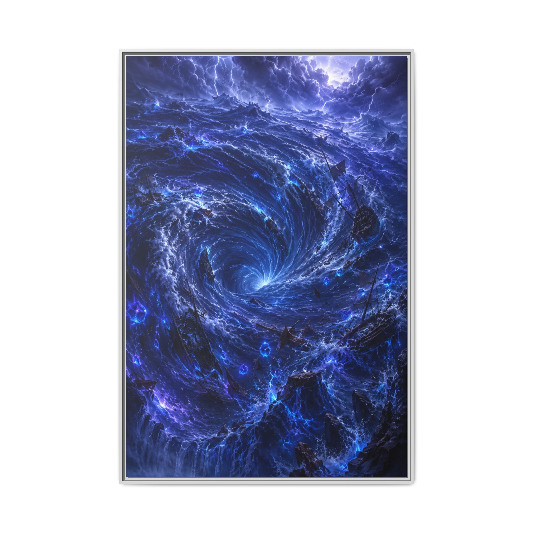 Framed Matte Canvas - Blue Cosmic Vortex Wall Art