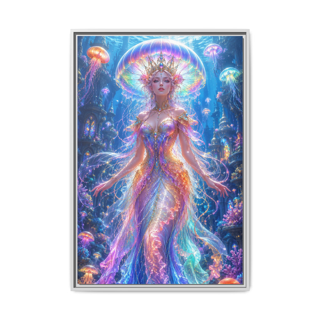 Jellyfish Queen Framed Canvas Art — Vibrant Mermaid Goddess Wall Print