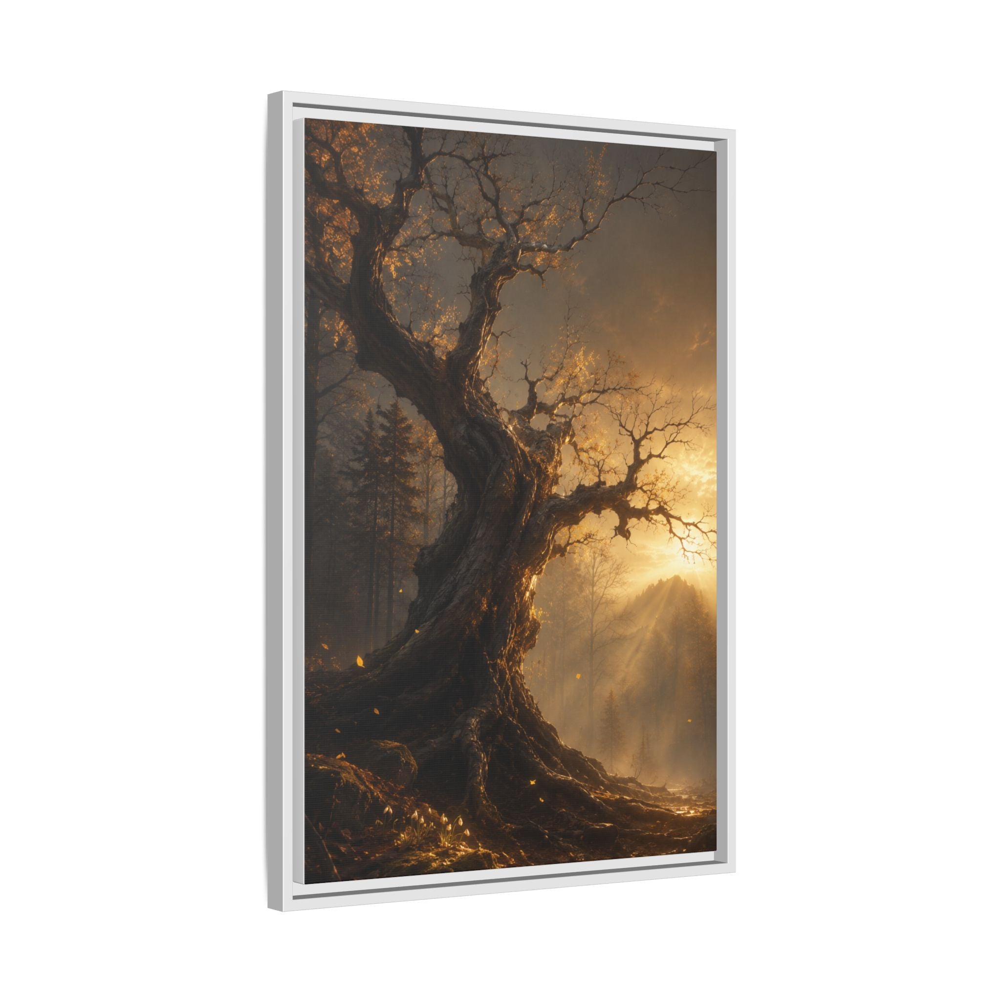 Framed Matte Canvas Art — Mystical Golden Forest Tree Print