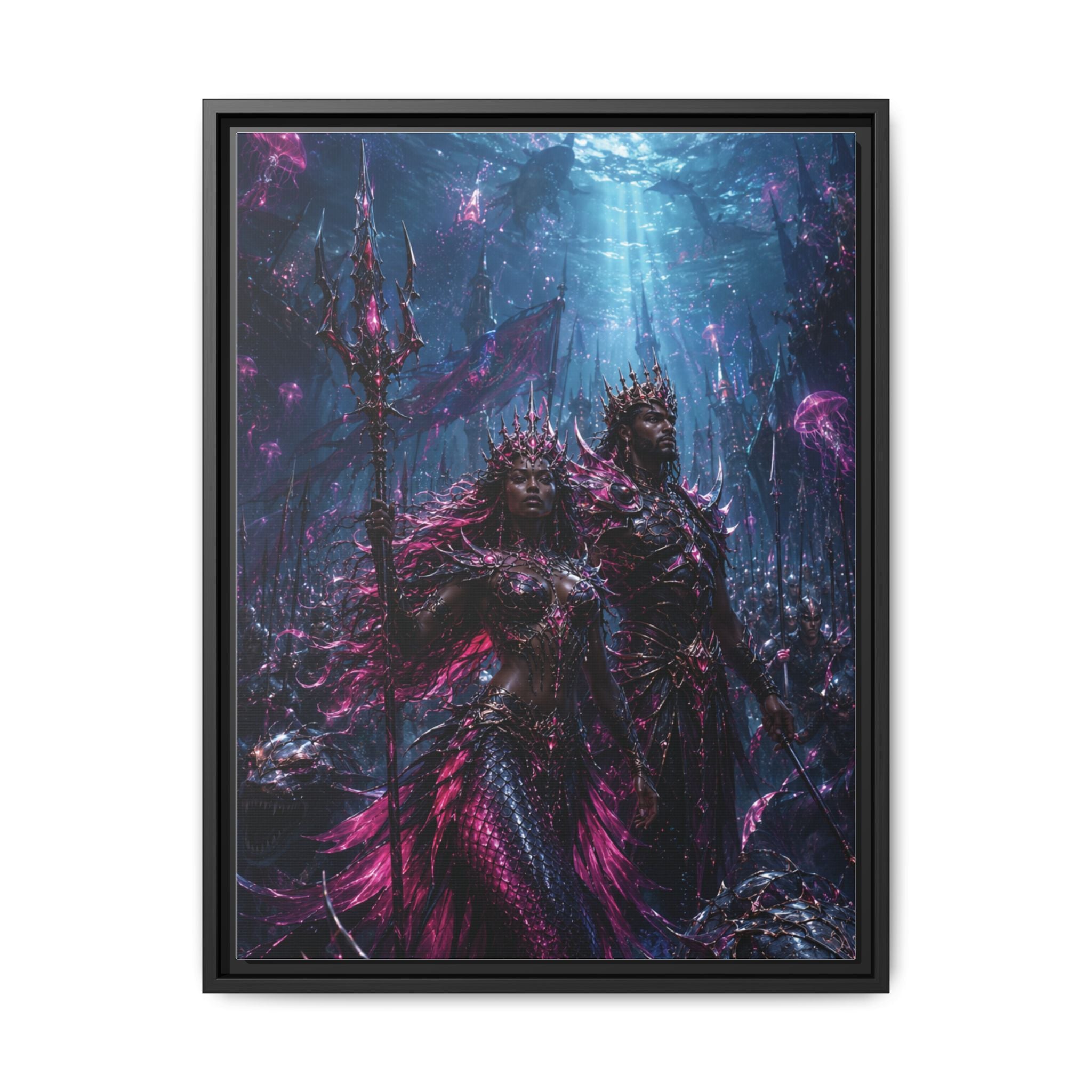 Framed Matte Canvas Print — Mystical Underwater King & Queen Artwork