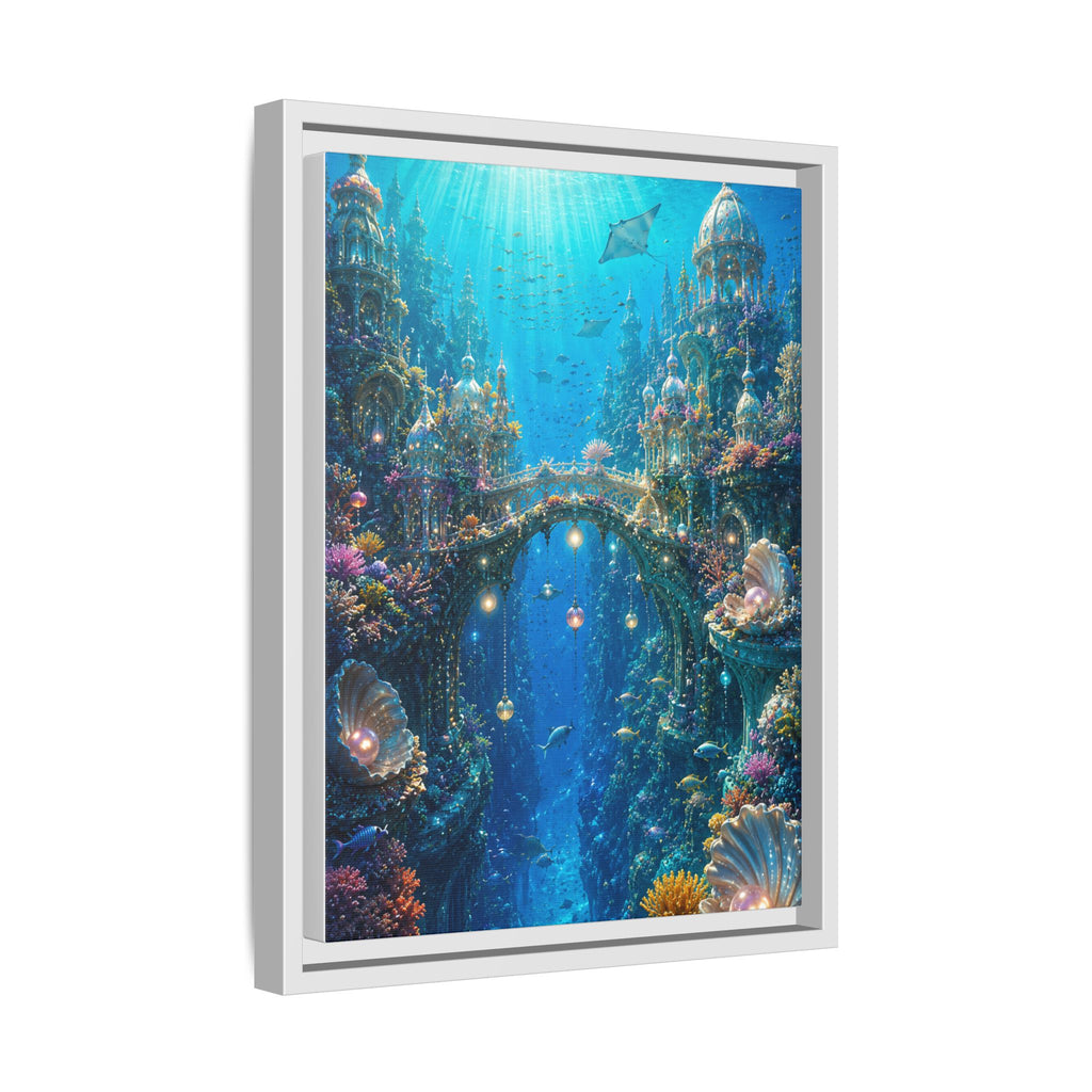Underwater Fantasy Matte Canvas Framed Print — Ocean City Coral Reef Wall Art