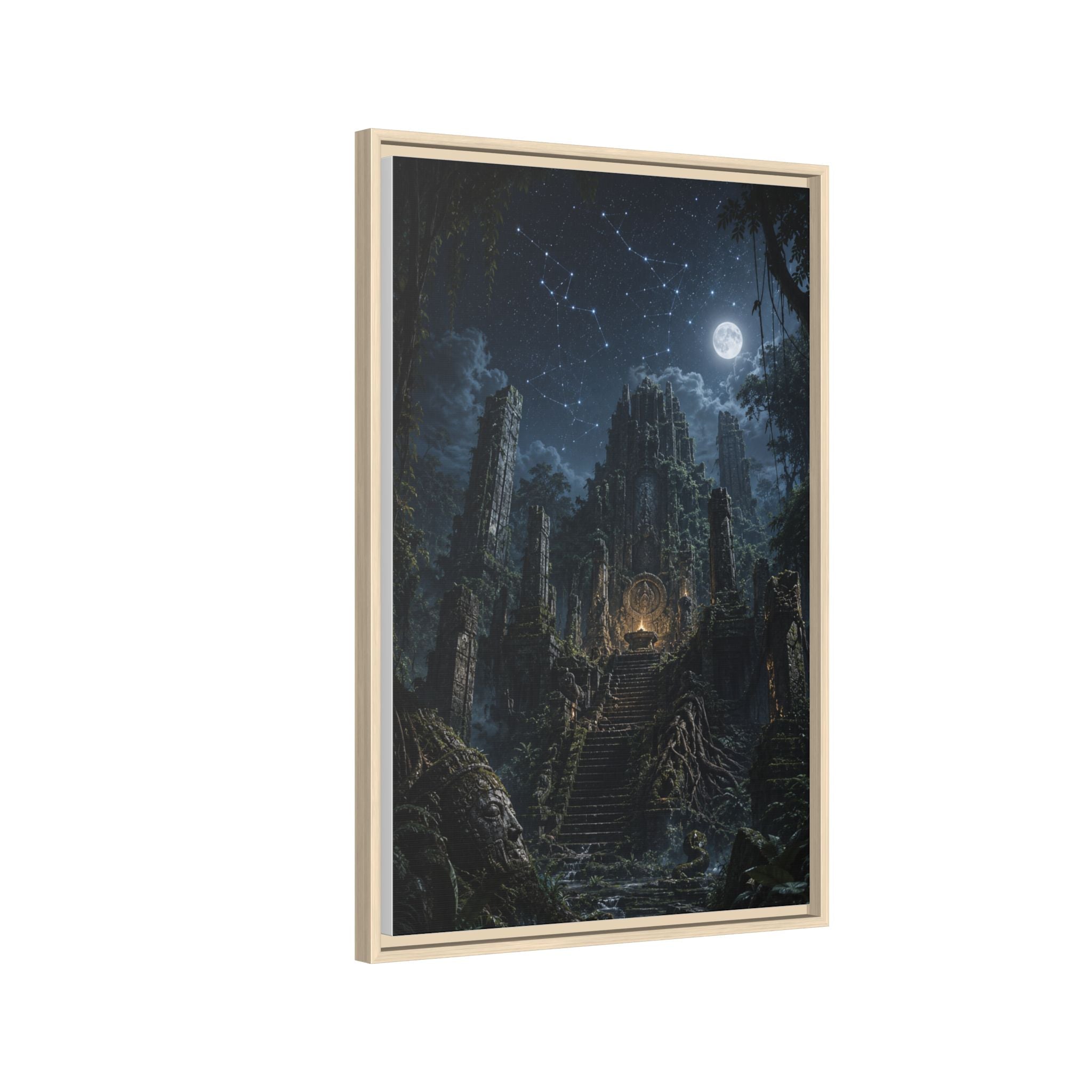 Framed Matte Canvas - Moonlit Ruins Fantasy Wall Art