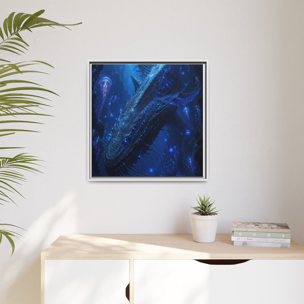 Framed Matte Canvas Art - Deep Sea Leviathan Fantasy Print