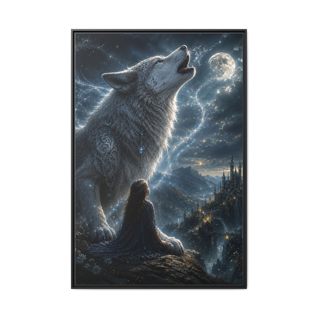Howling Wolf Moon Matte Canvas Print — Framed Fantasy Wall Art