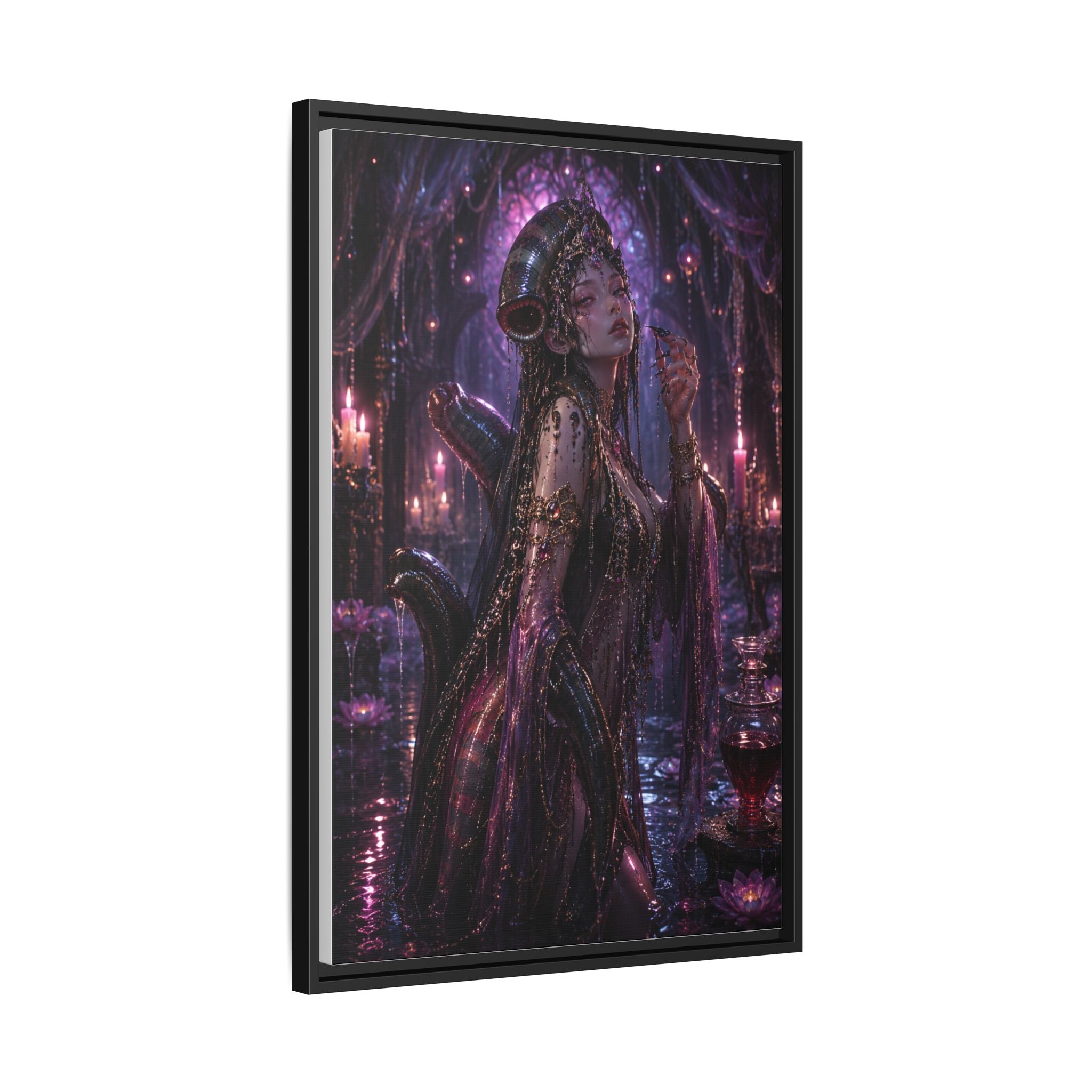 Gothic Fantasy Goddess Matte Canvas Print — Framed Dark Purple Wall Art
