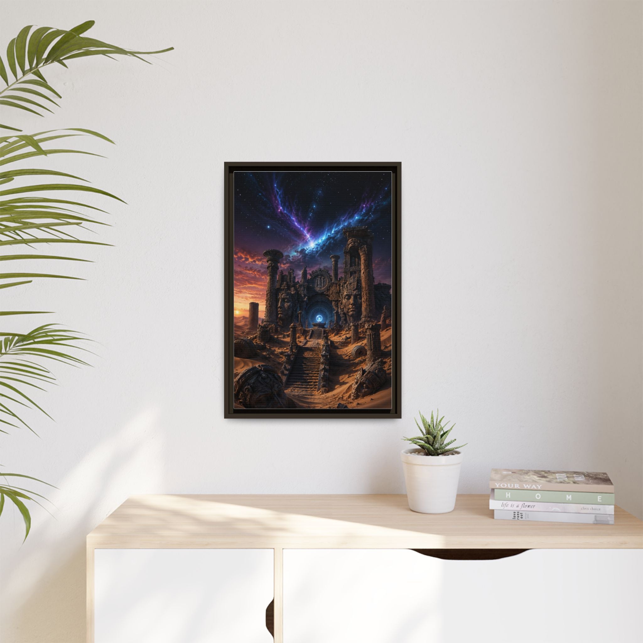 Framed Matte Canvas — Mystical Desert Ruins Nightscape