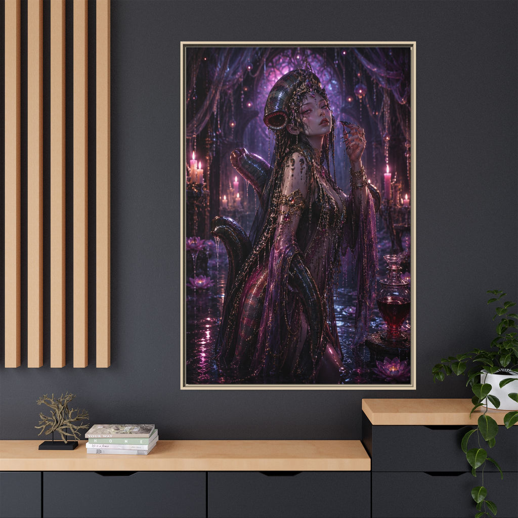 Gothic Fantasy Goddess Matte Canvas Print — Framed Dark Purple Wall Art