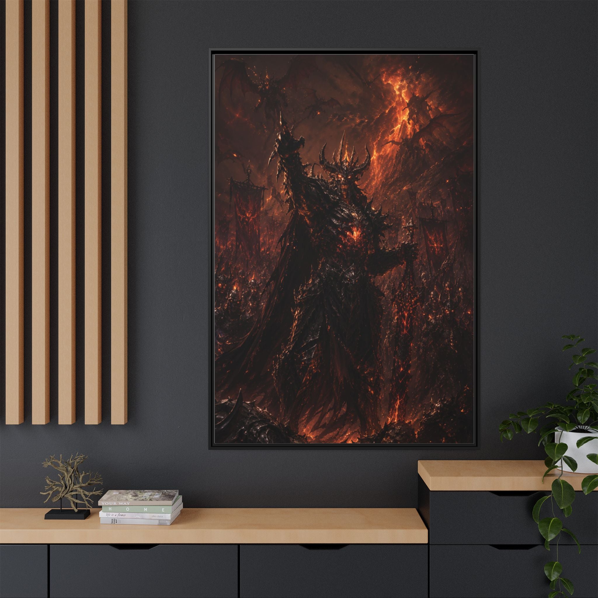 Framed Matte Canvas: Infernal Dark Lord Fantasy Wall Art