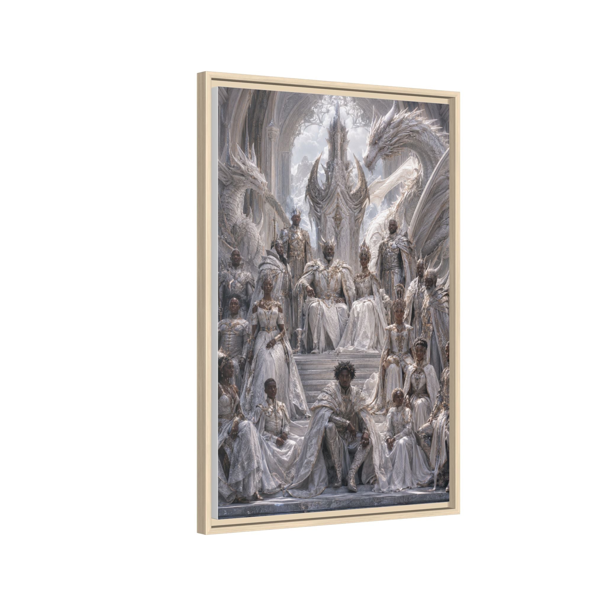 Framed Matte Canvas — Regal Dragon Court Fantasy Art Print