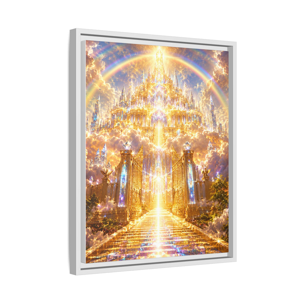 Heavenly Gateway Matte Framed Canvas — Golden Rainbow Spiritual Wall Art
