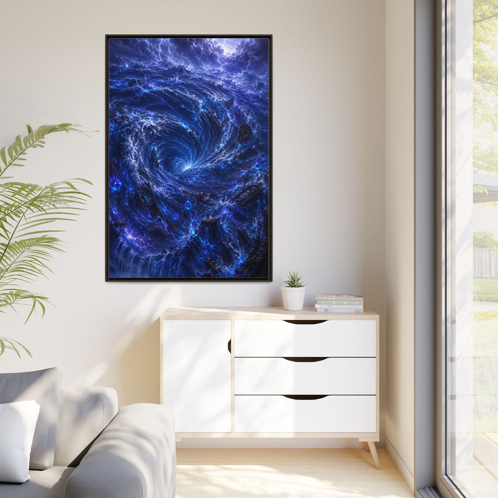 Framed Matte Canvas - Blue Cosmic Vortex Wall Art