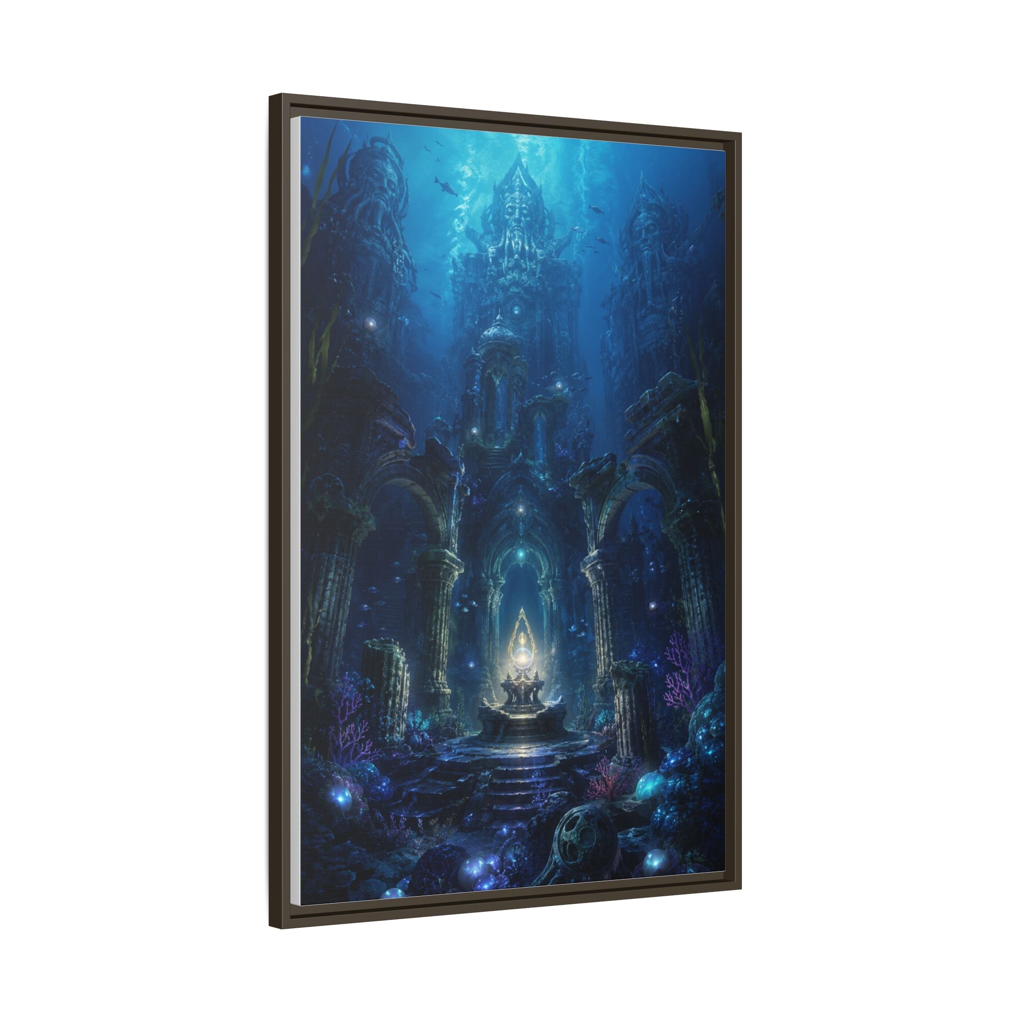 Framed Matte Canvas - Enchanted Underwater Temple Fantasy Art