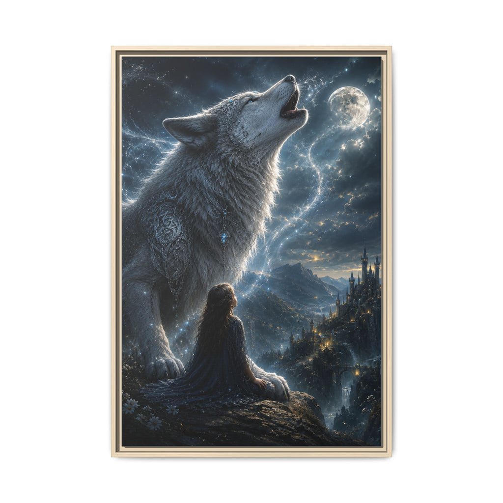 Howling Wolf Moon Matte Canvas Print — Framed Fantasy Wall Art