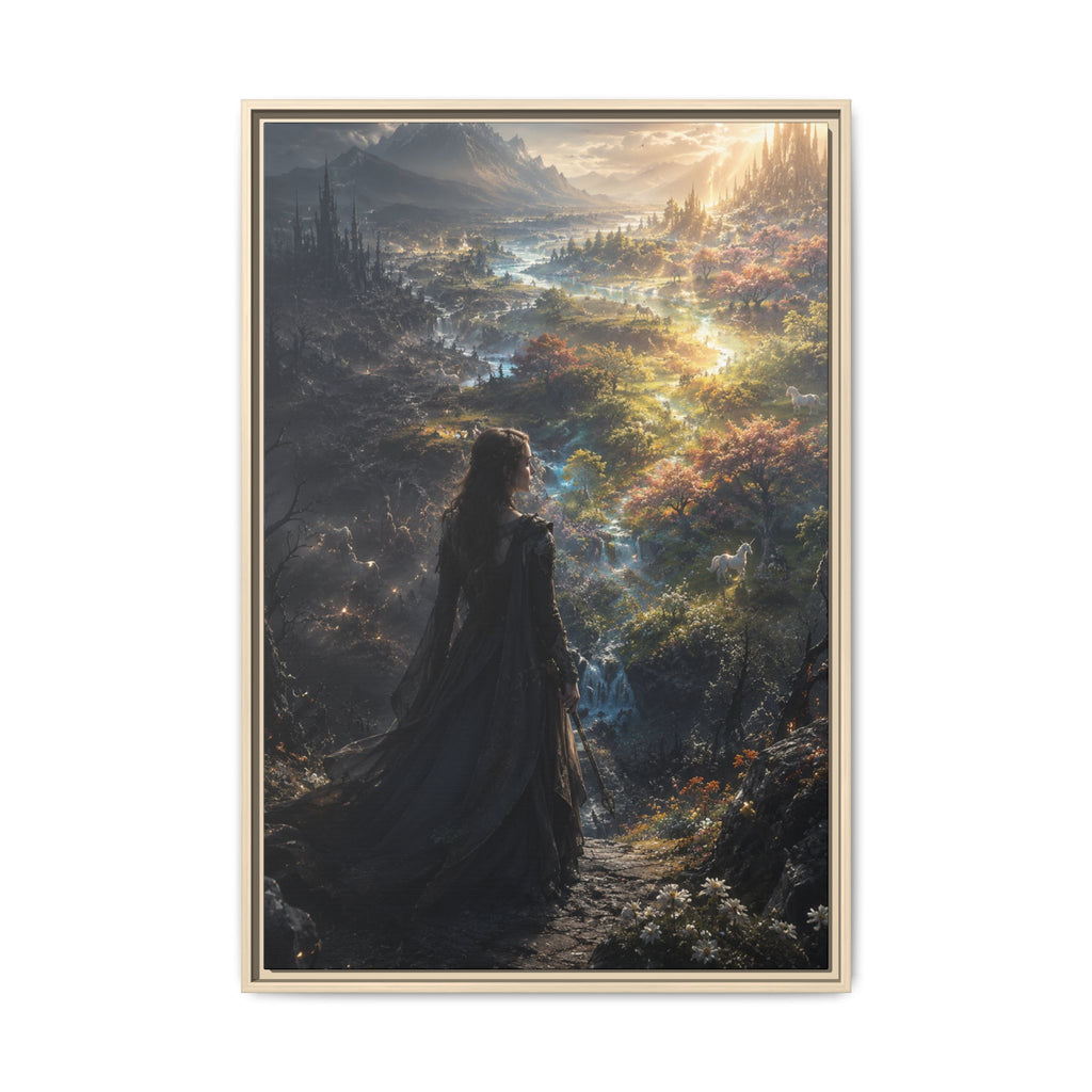Fine Art Paper Print — Mystical Woman Over Enchanted Valley (Multi‑Color)