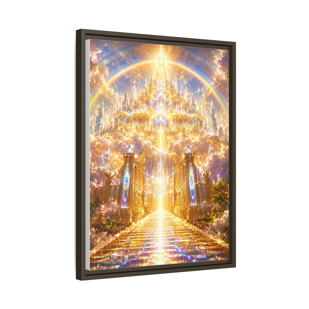 Heavenly Gateway Matte Framed Canvas — Golden Rainbow Spiritual Wall Art