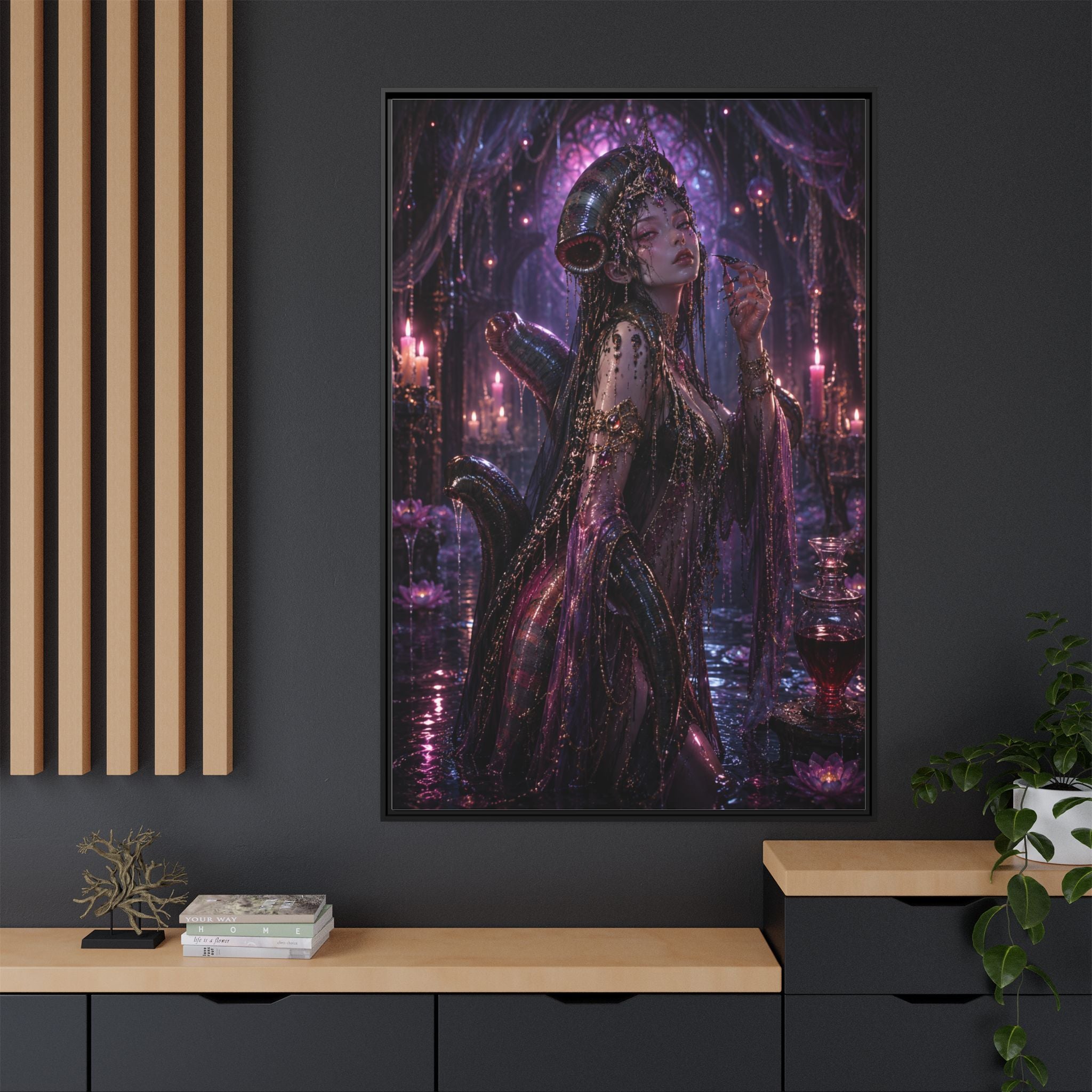 Gothic Fantasy Goddess Matte Canvas Print — Framed Dark Purple Wall Art