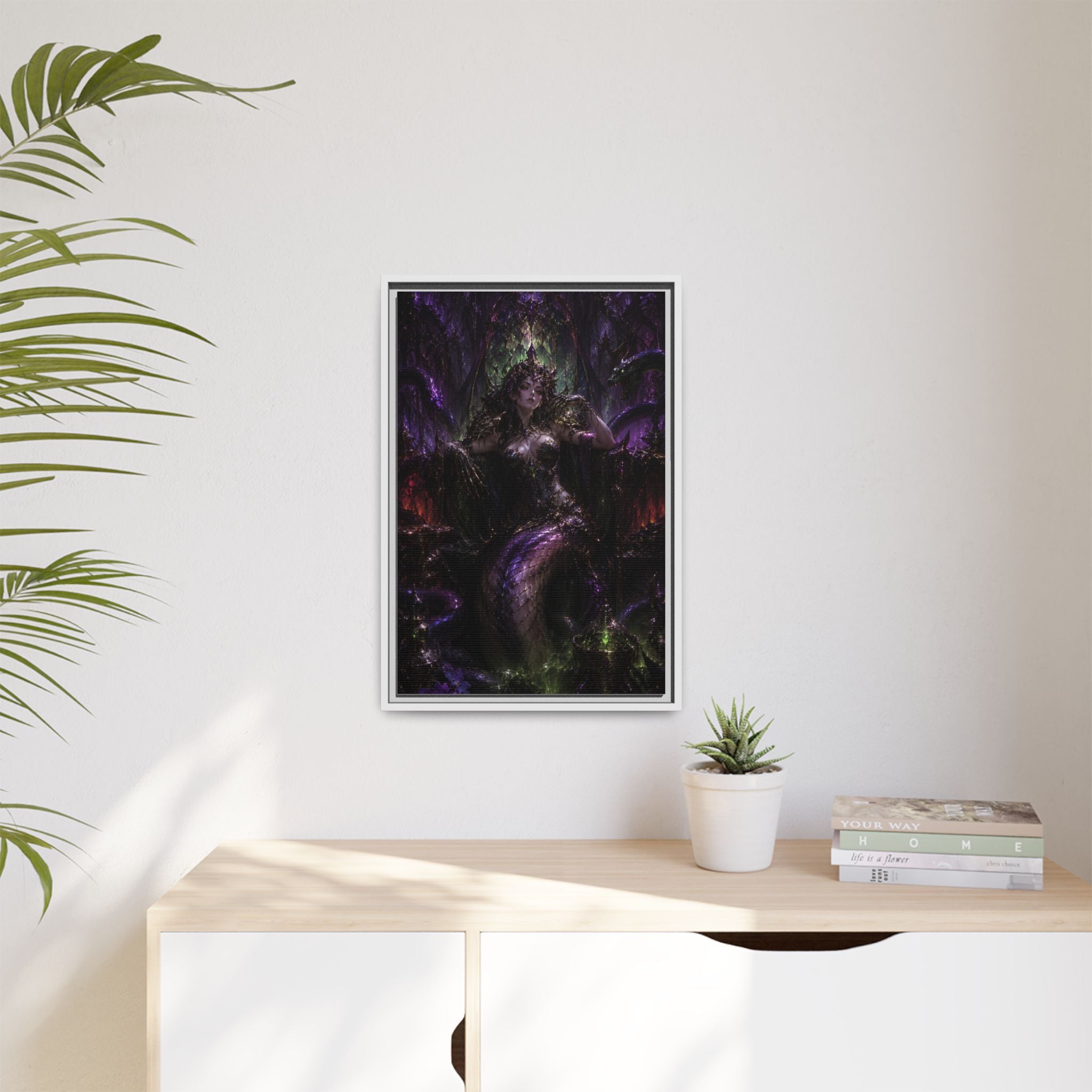 Dark Fantasy Goddess Matte Canvas Print — Framed Multi‑Color Wall Art