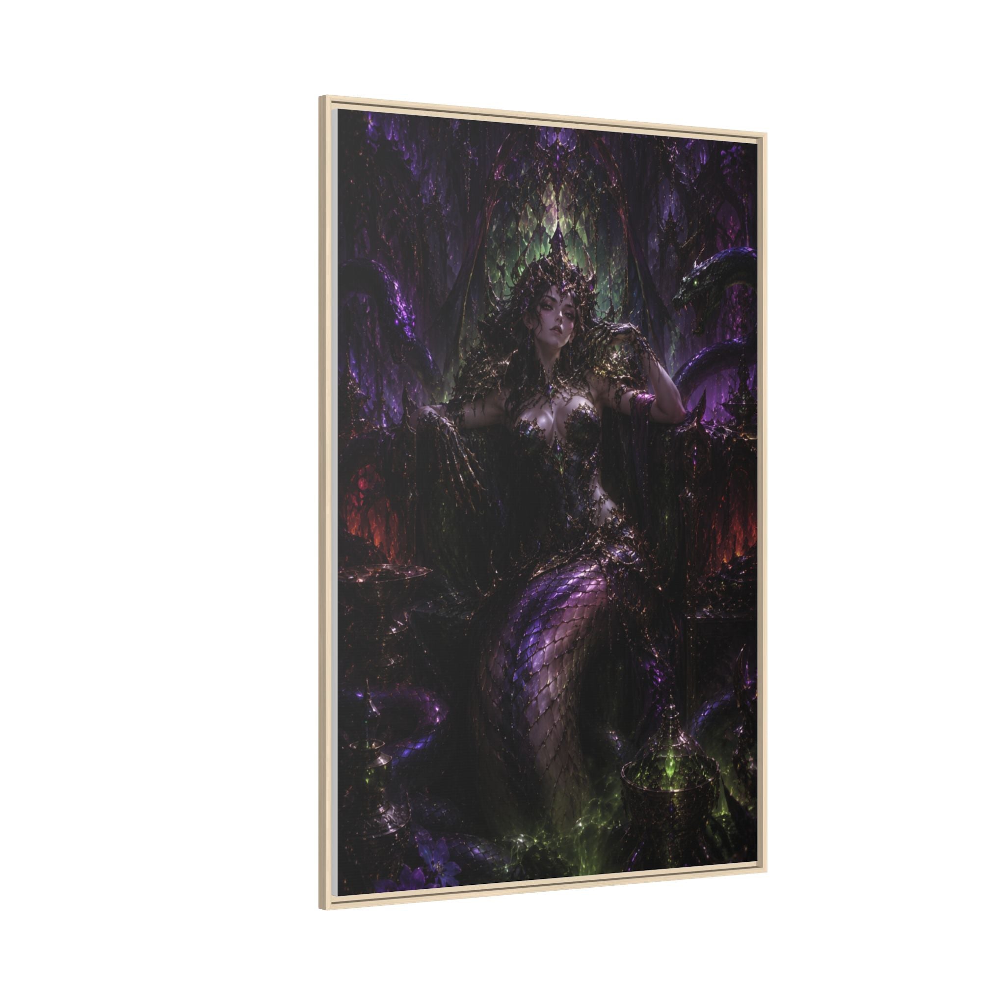 Dark Fantasy Goddess Matte Canvas Print — Framed Multi‑Color Wall Art