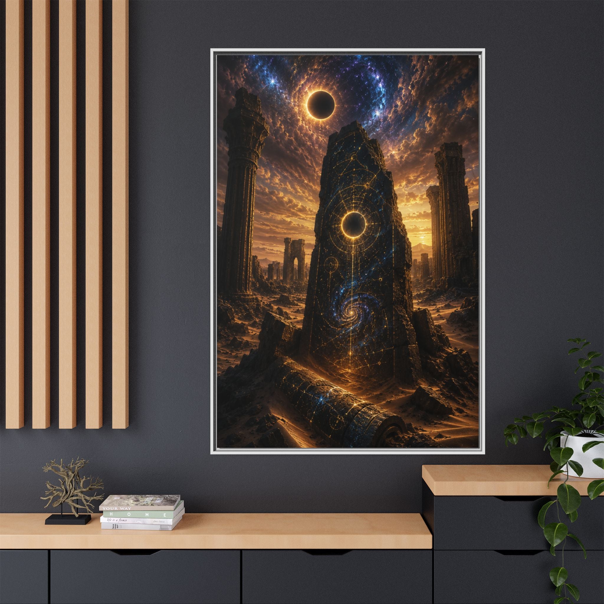 Framed Matte Canvas - Cosmic Obelisk Fantasy Wall Art