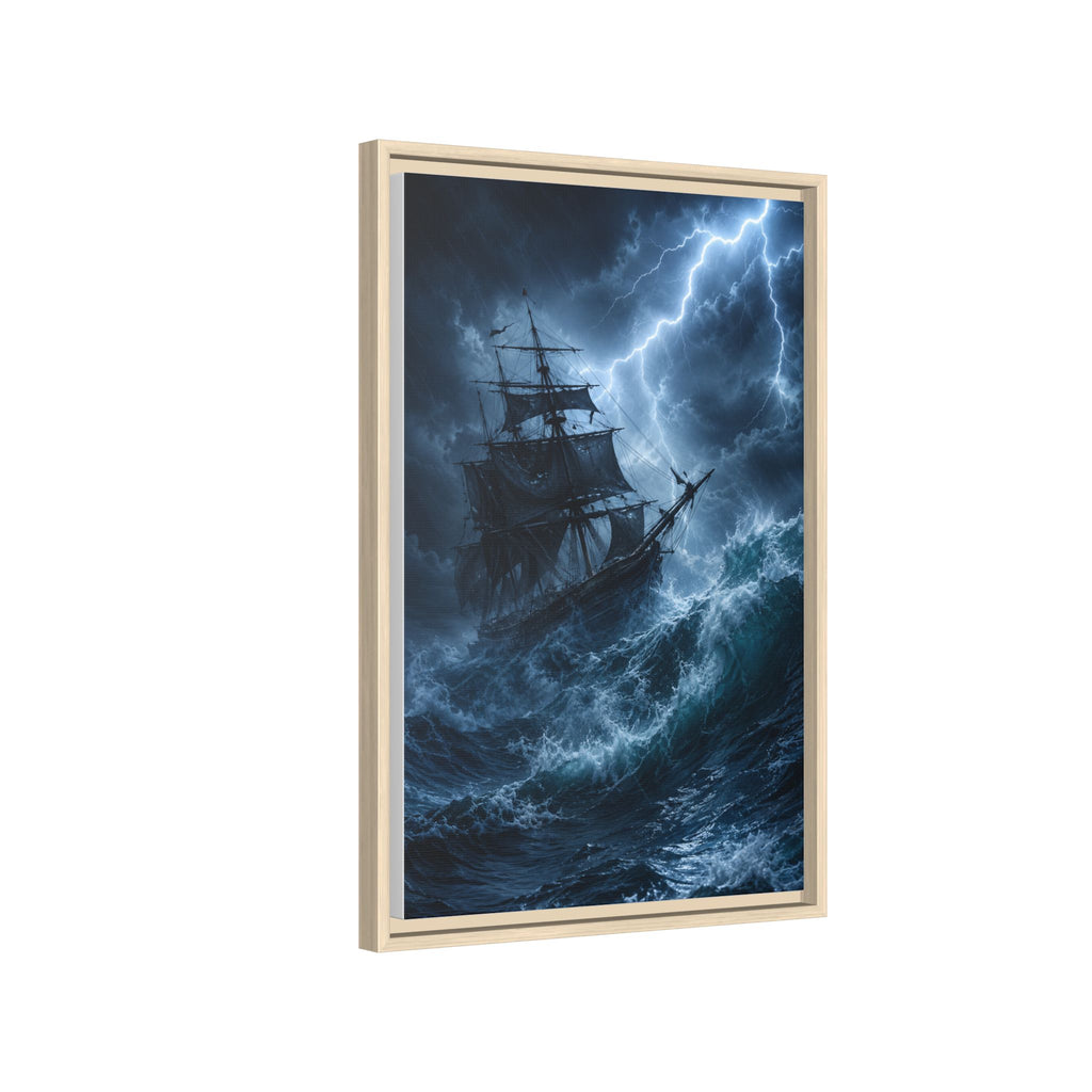 Stormy Seas Ship Painting — Framed Matte Canvas Wall Art