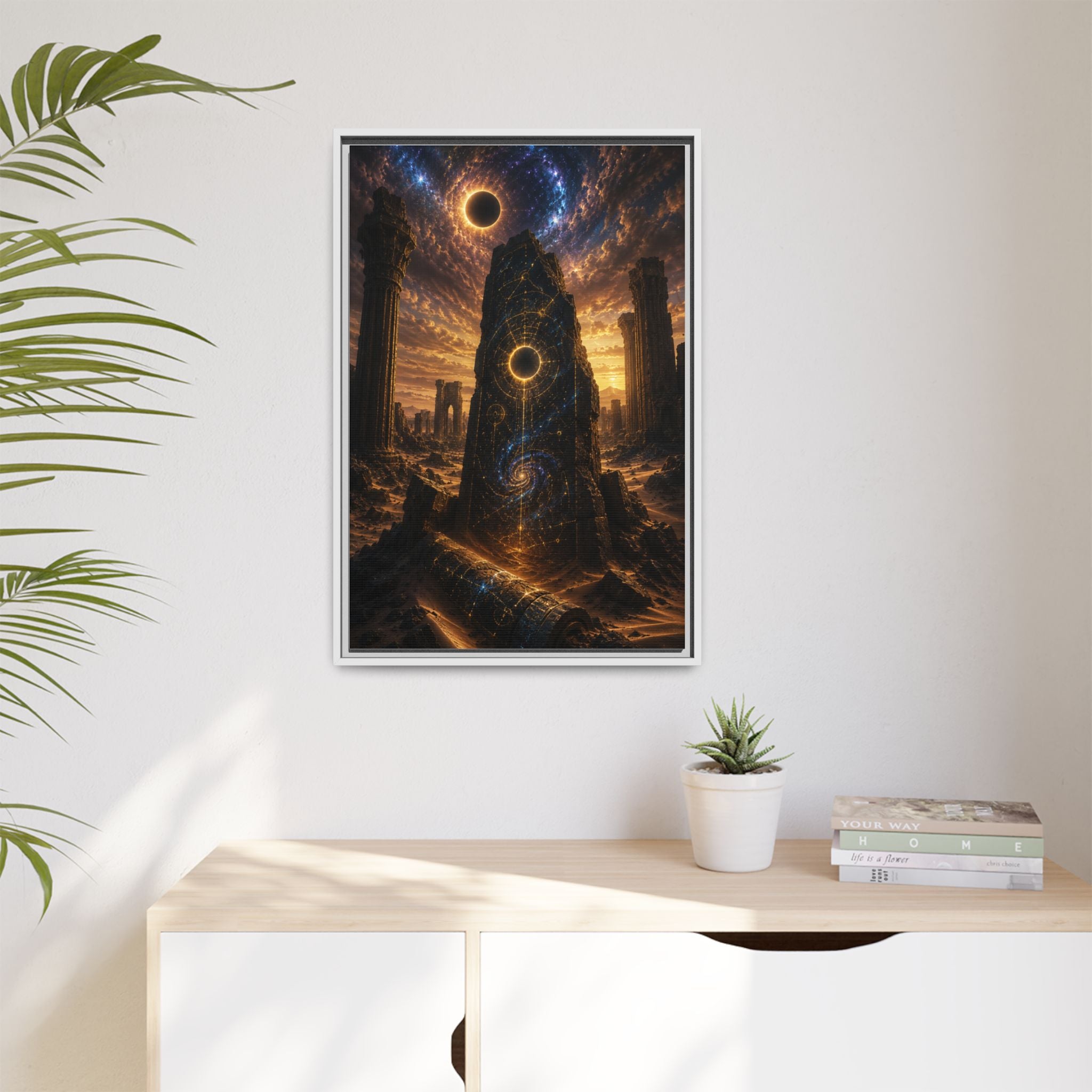 Framed Matte Canvas - Cosmic Obelisk Fantasy Wall Art