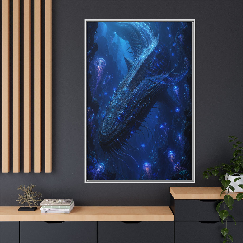 Framed Matte Canvas Art - Deep Sea Leviathan Fantasy Print