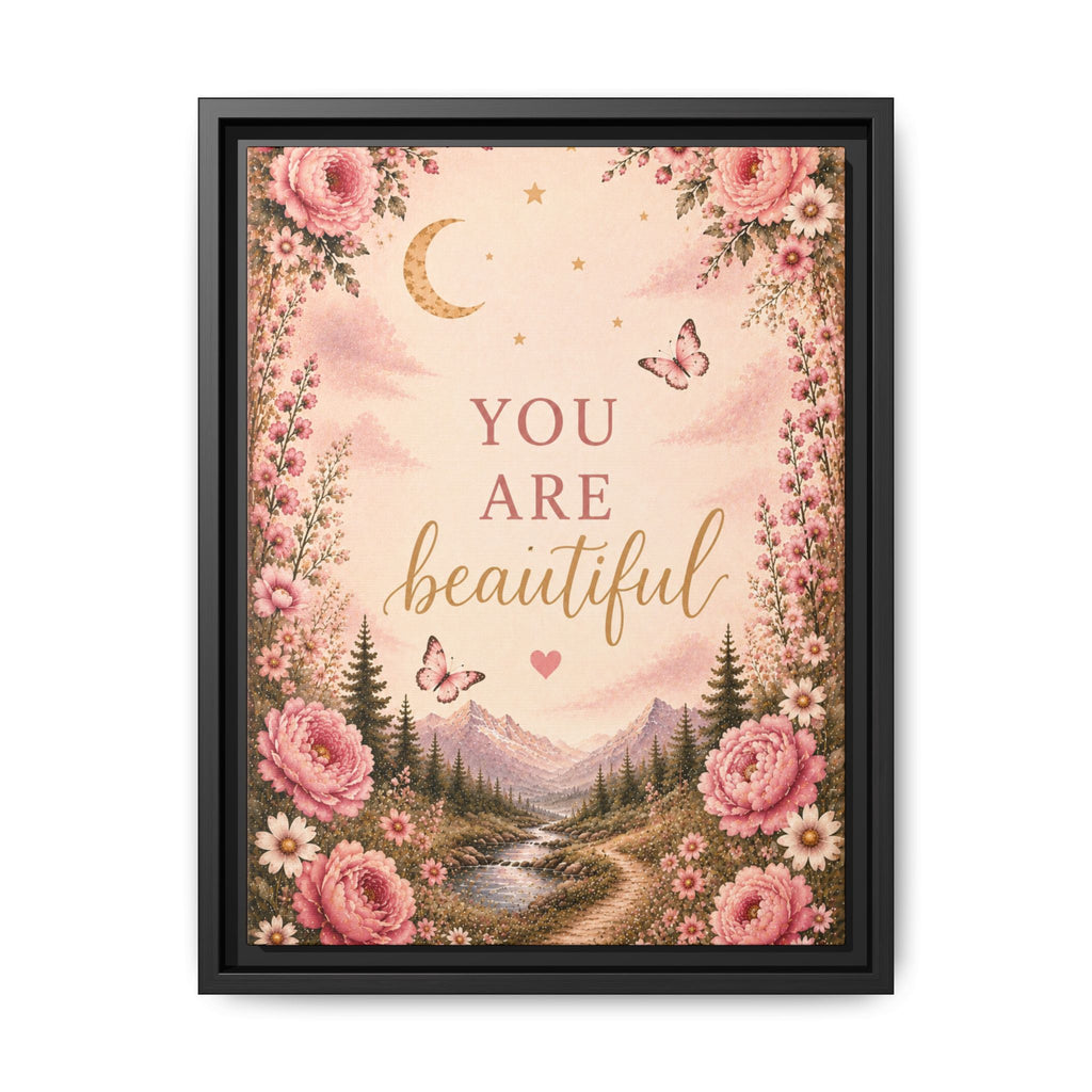 You Are Beautiful framed canvas print | Floral landscape wall art