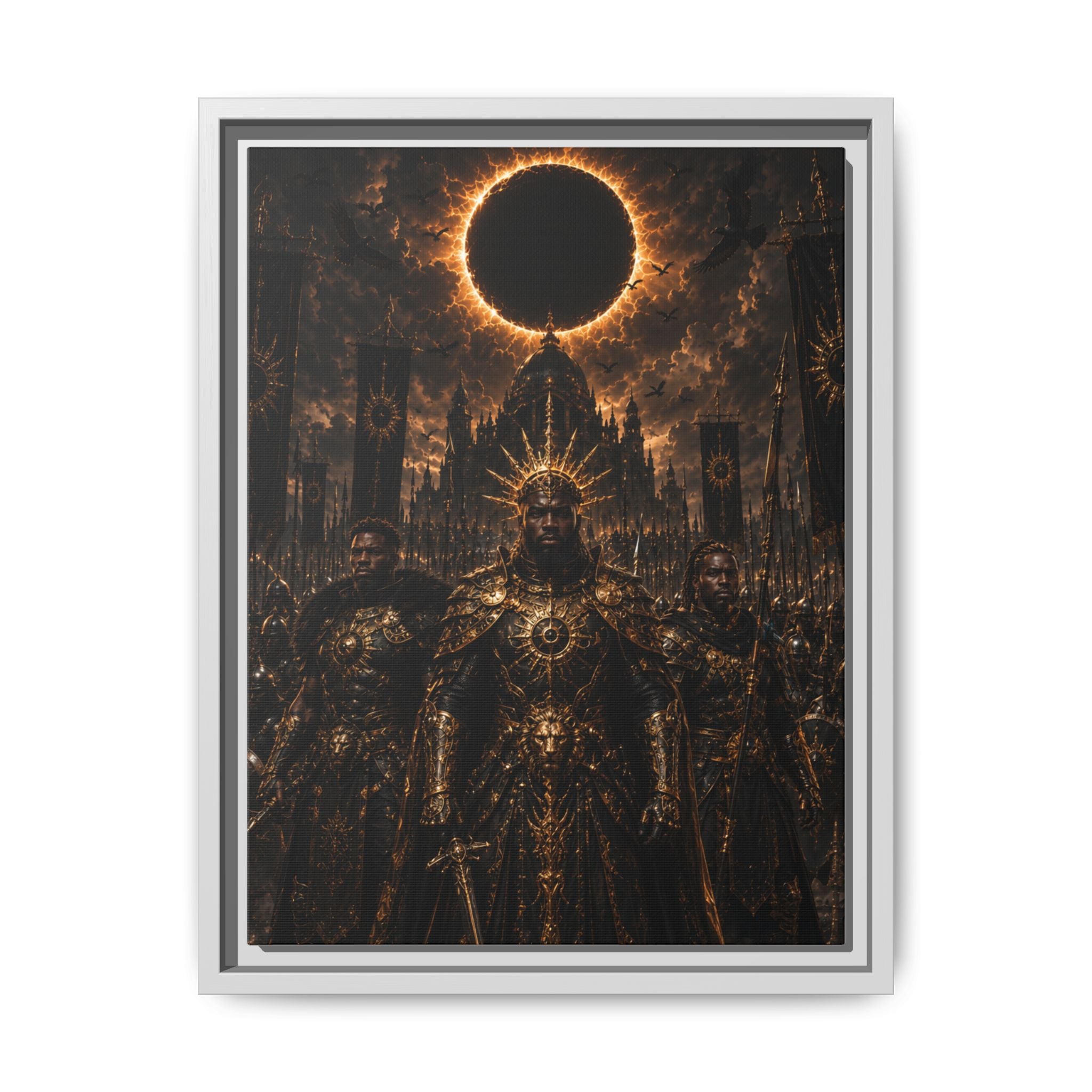 Dark Solar Eclipse Warrior Matte Canvas Framed Art Print