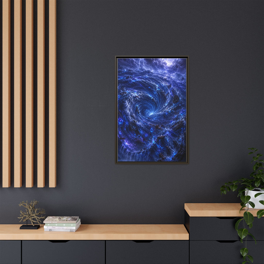 Framed Matte Canvas - Blue Cosmic Vortex Wall Art