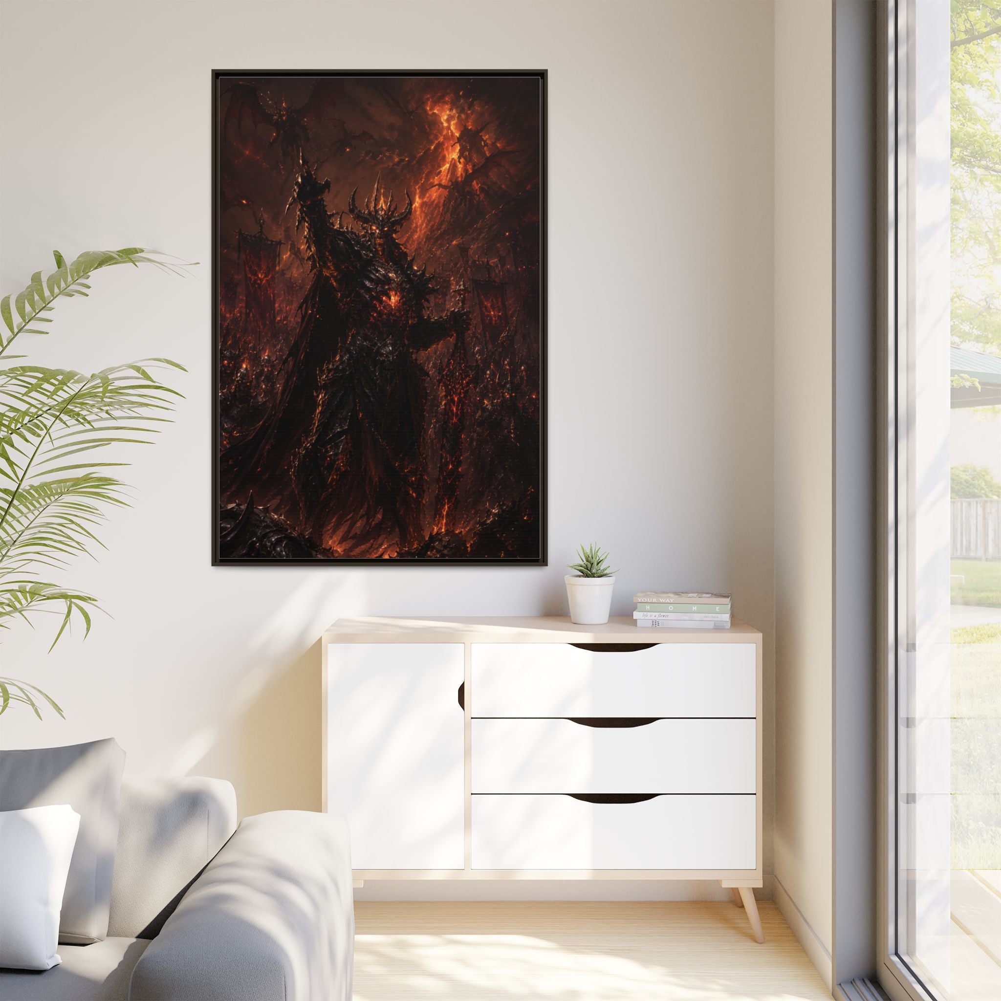 Framed Matte Canvas: Infernal Dark Lord Fantasy Wall Art
