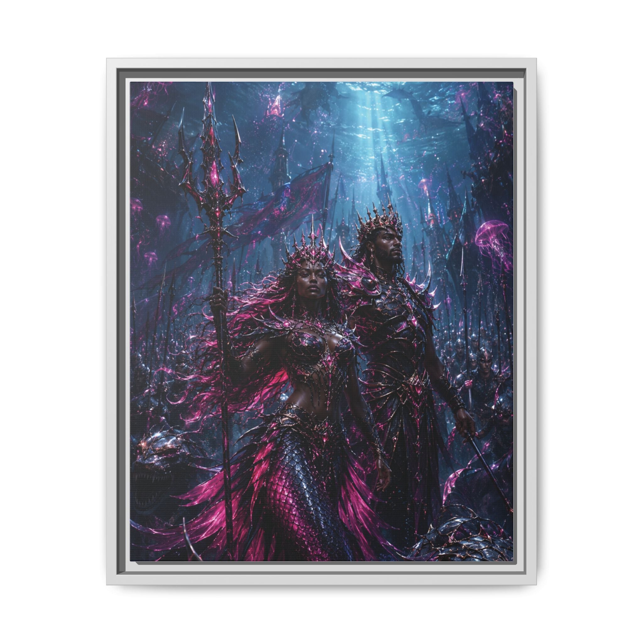 Framed Matte Canvas Print — Mystical Underwater King & Queen Artwork