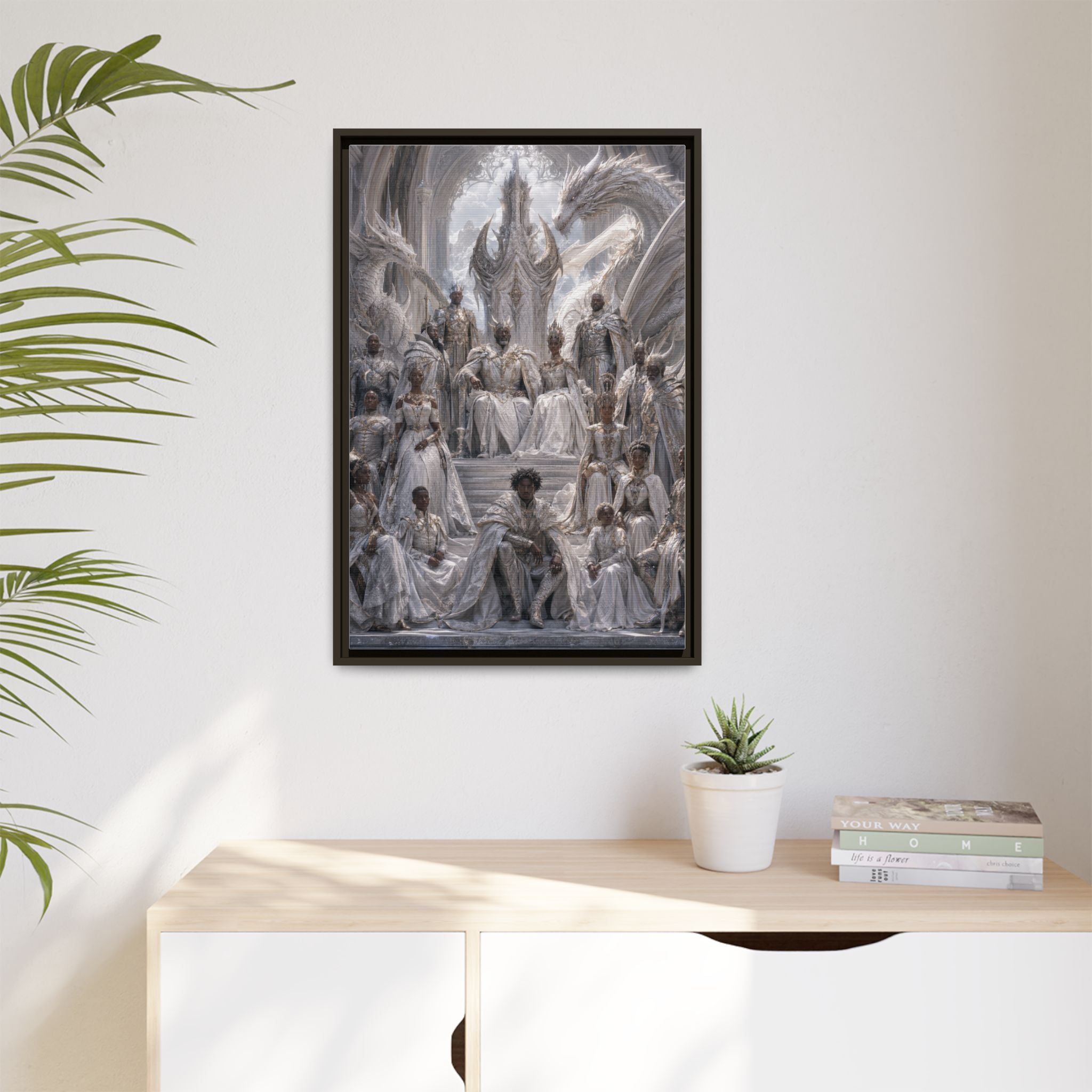 Framed Matte Canvas — Regal Dragon Court Fantasy Art Print