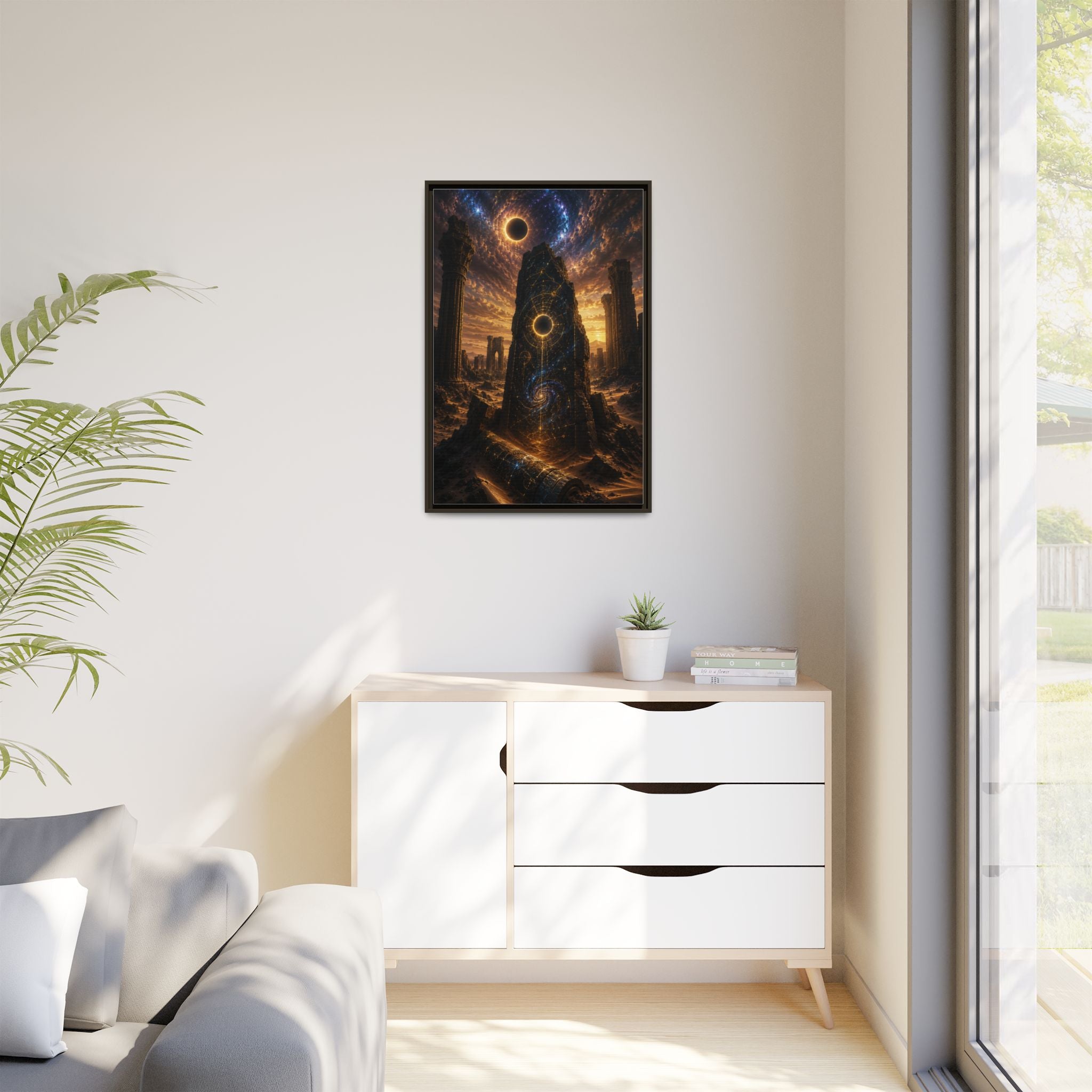Framed Matte Canvas - Cosmic Obelisk Fantasy Wall Art