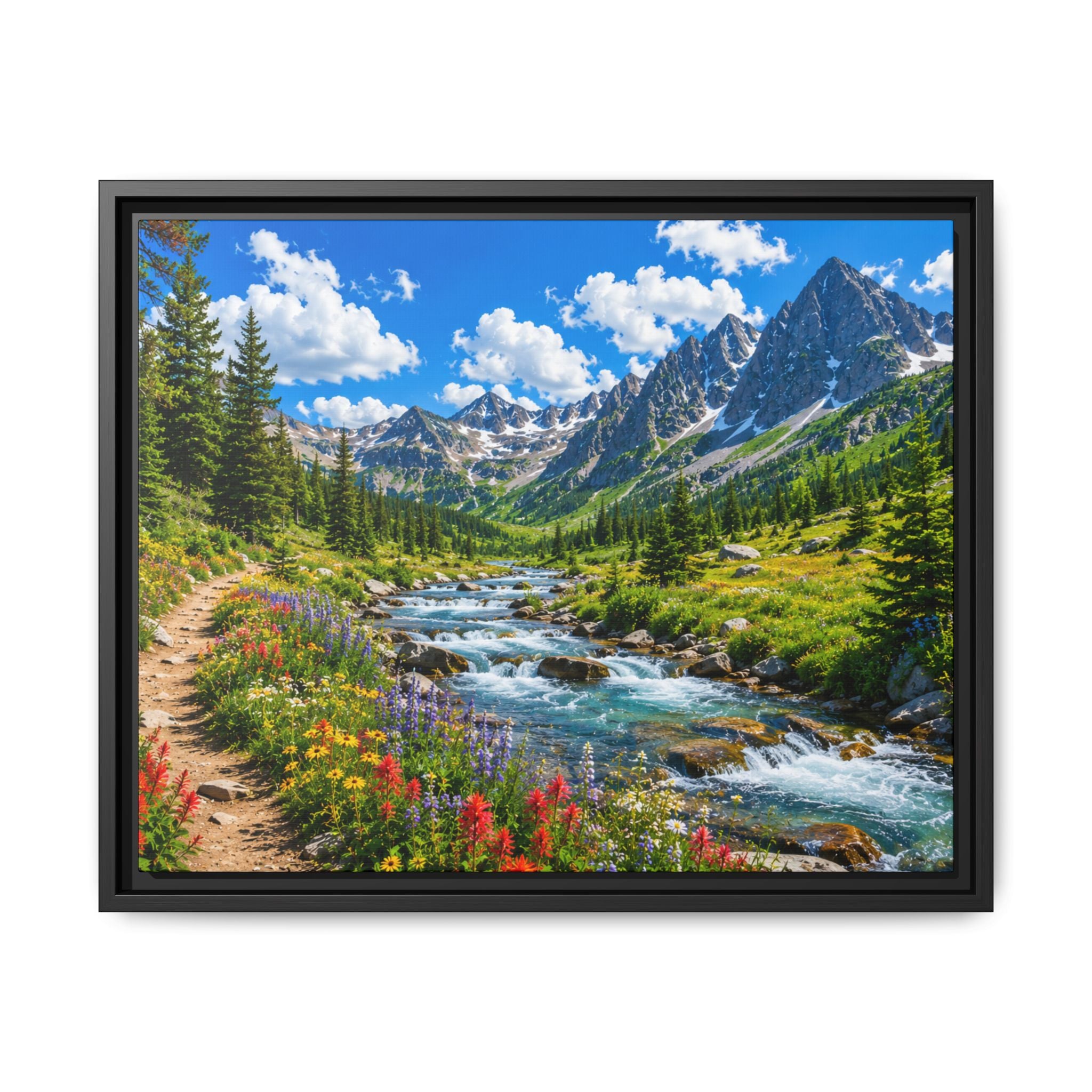Framed Framed Canvas Mountain River Landscape Wall Art