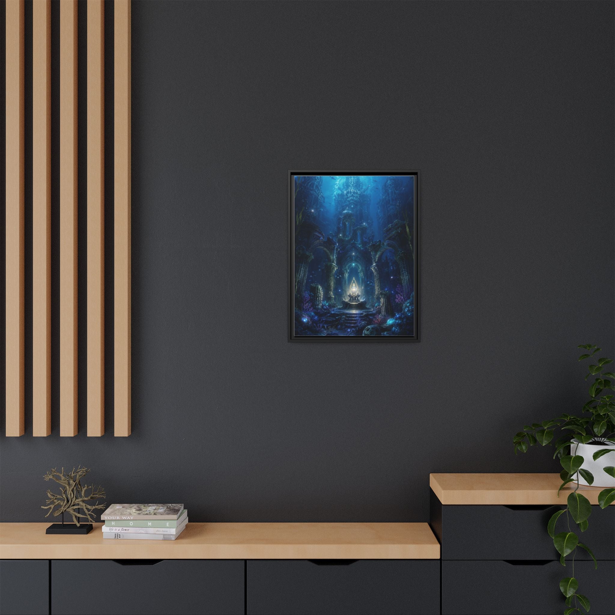 Framed Matte Canvas - Enchanted Underwater Temple Fantasy Art