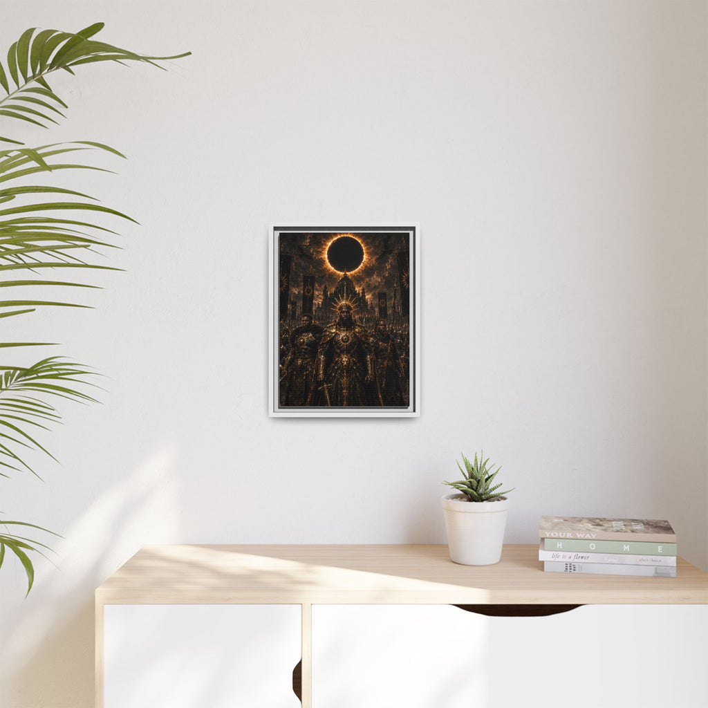 Dark Solar Eclipse Warrior Matte Canvas Framed Art Print