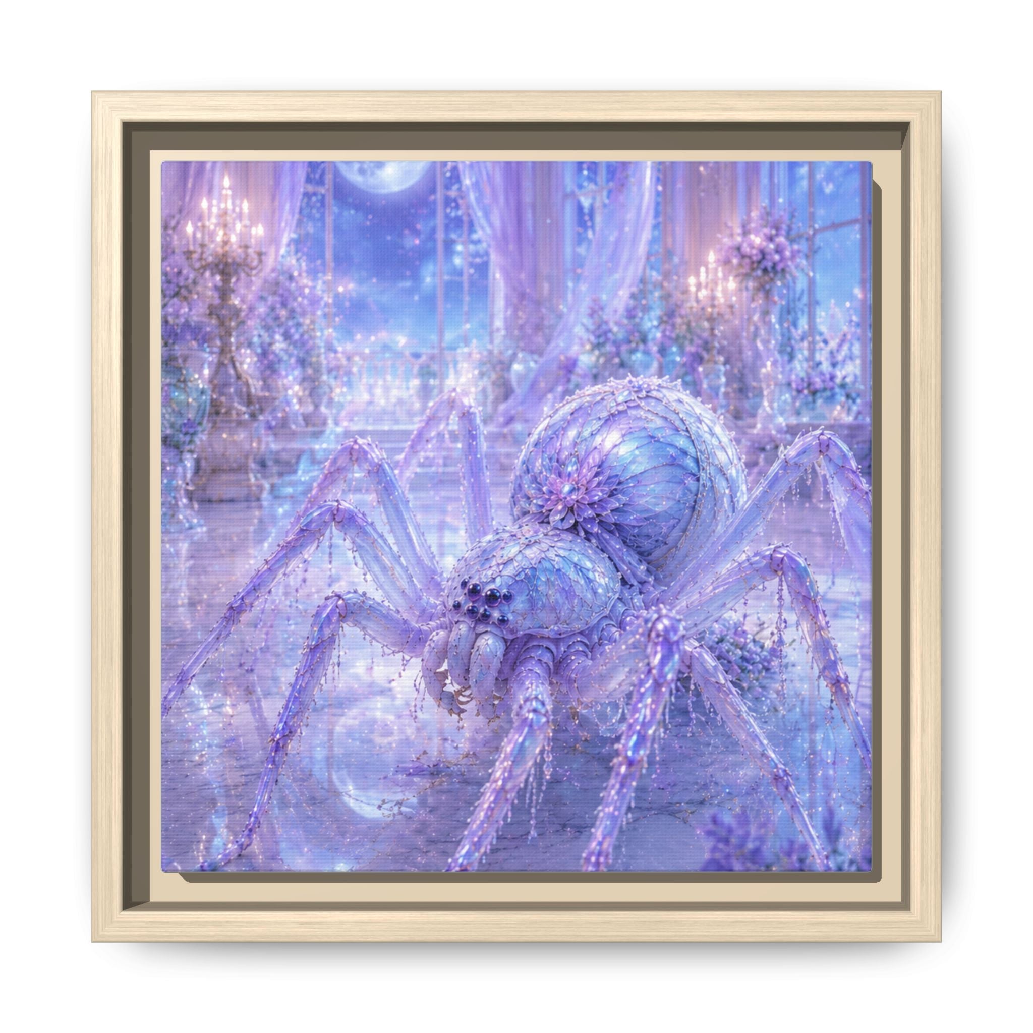 Moonlit Spider Fantasy Canvas Print — Lavender Enchanted Wall Art (Framed)