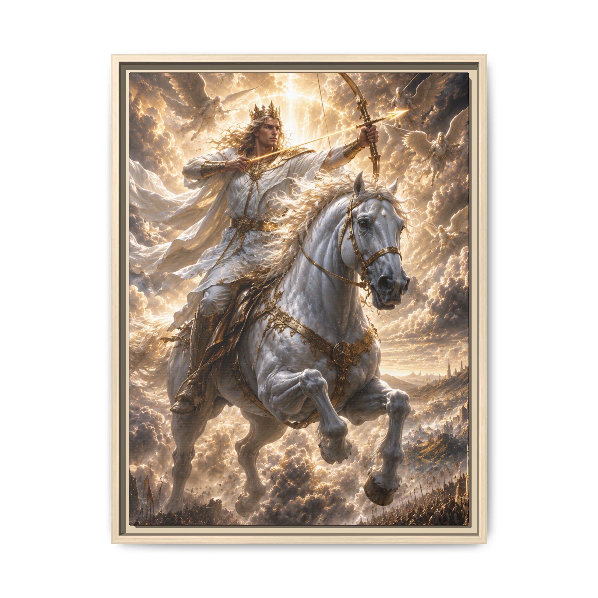 Mythic Warrior on White Steed — Fine Art Paper Print Wall Art