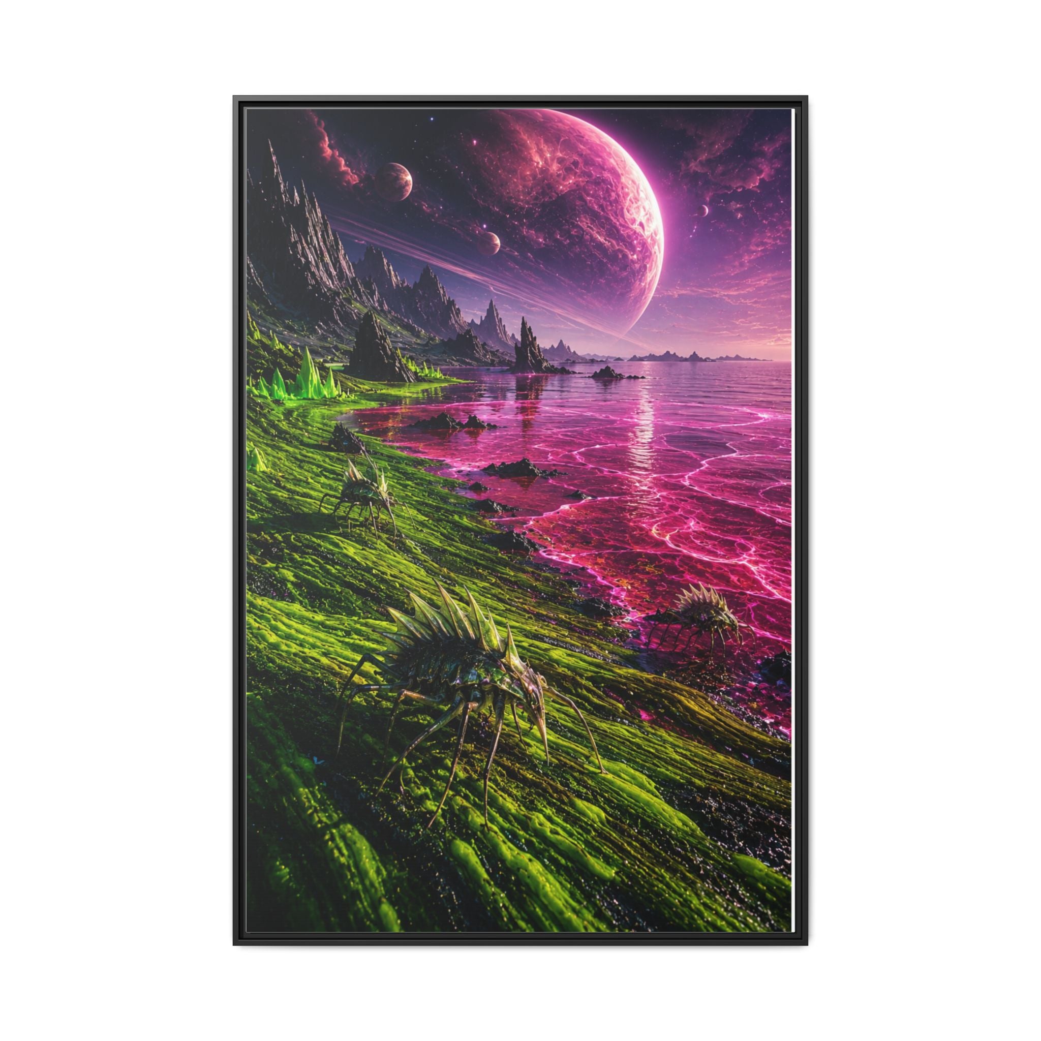 Framed Matte Canvas - Neon Alien Landscape Wall Art