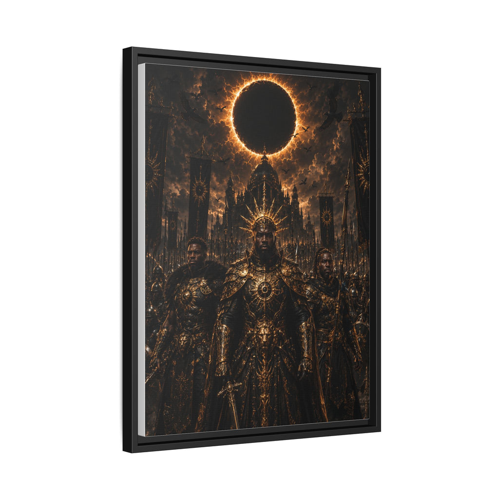 Dark Solar Eclipse Warrior Matte Canvas Framed Art Print