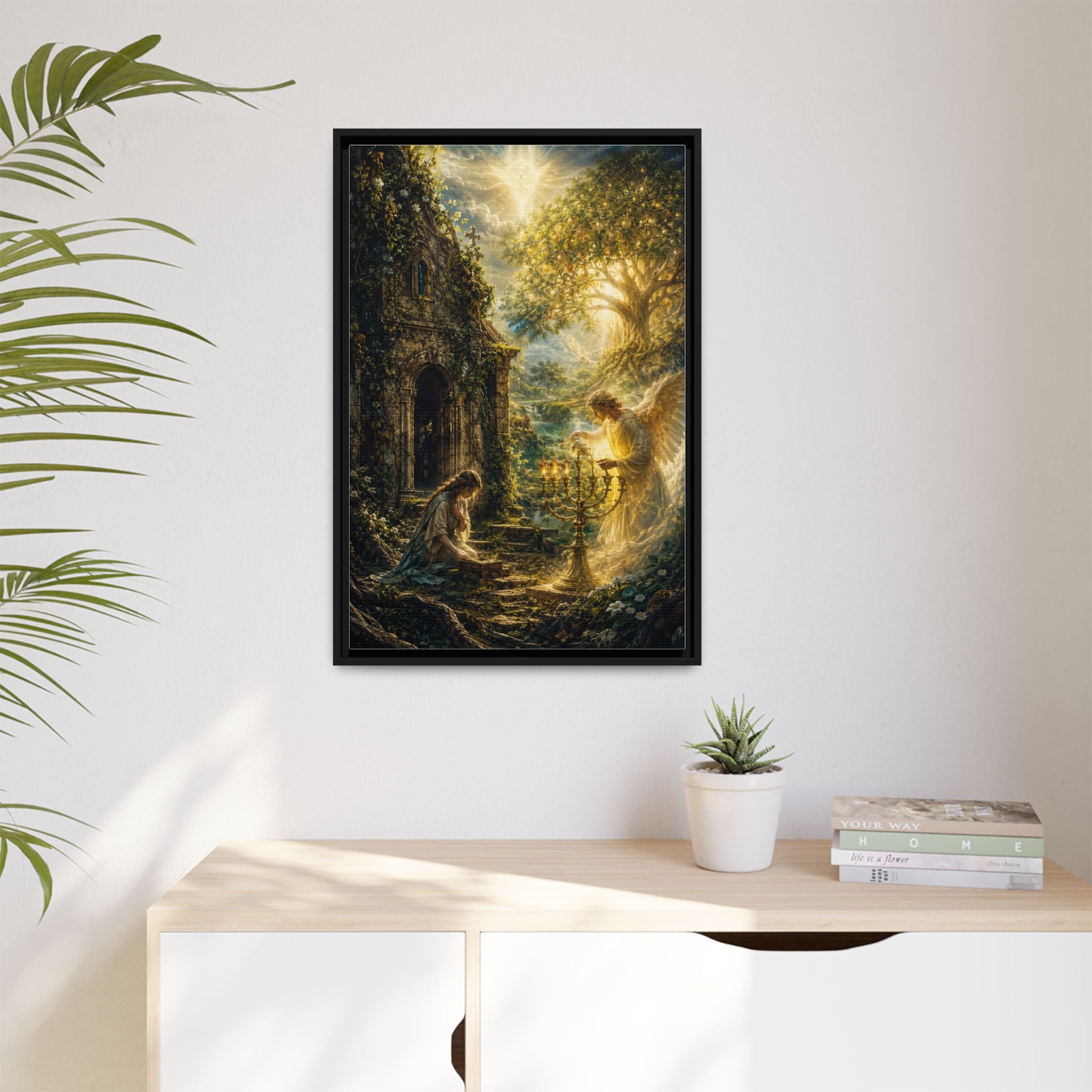 Angelic Prayer Scene Framed Matte Canvas Print