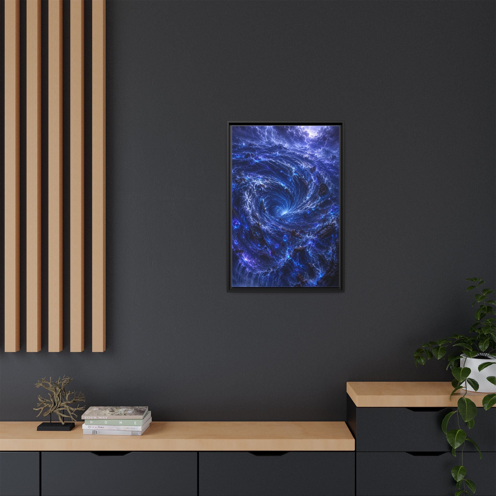 Framed Matte Canvas - Blue Cosmic Vortex Wall Art