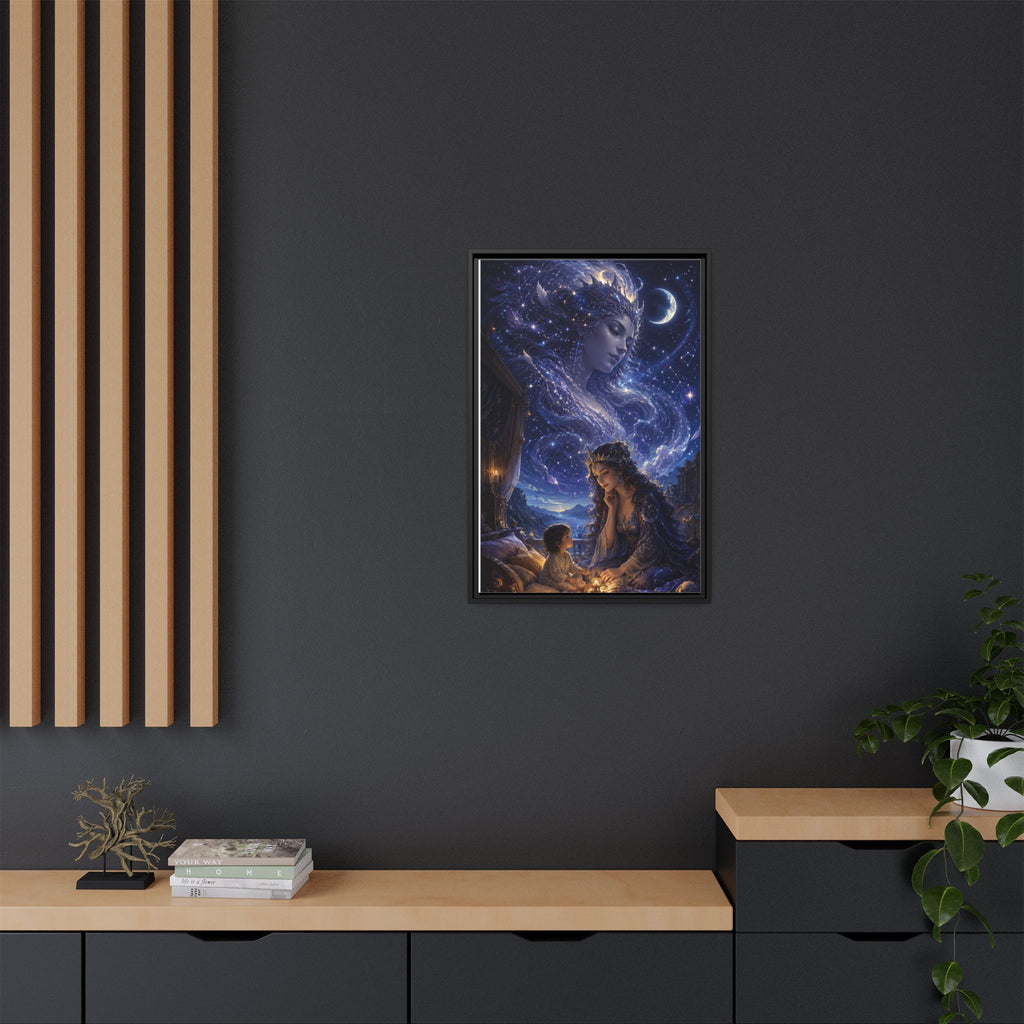 Framed Matte Canvas — Mystical Moon Mother & Child Nightscape Wall Art