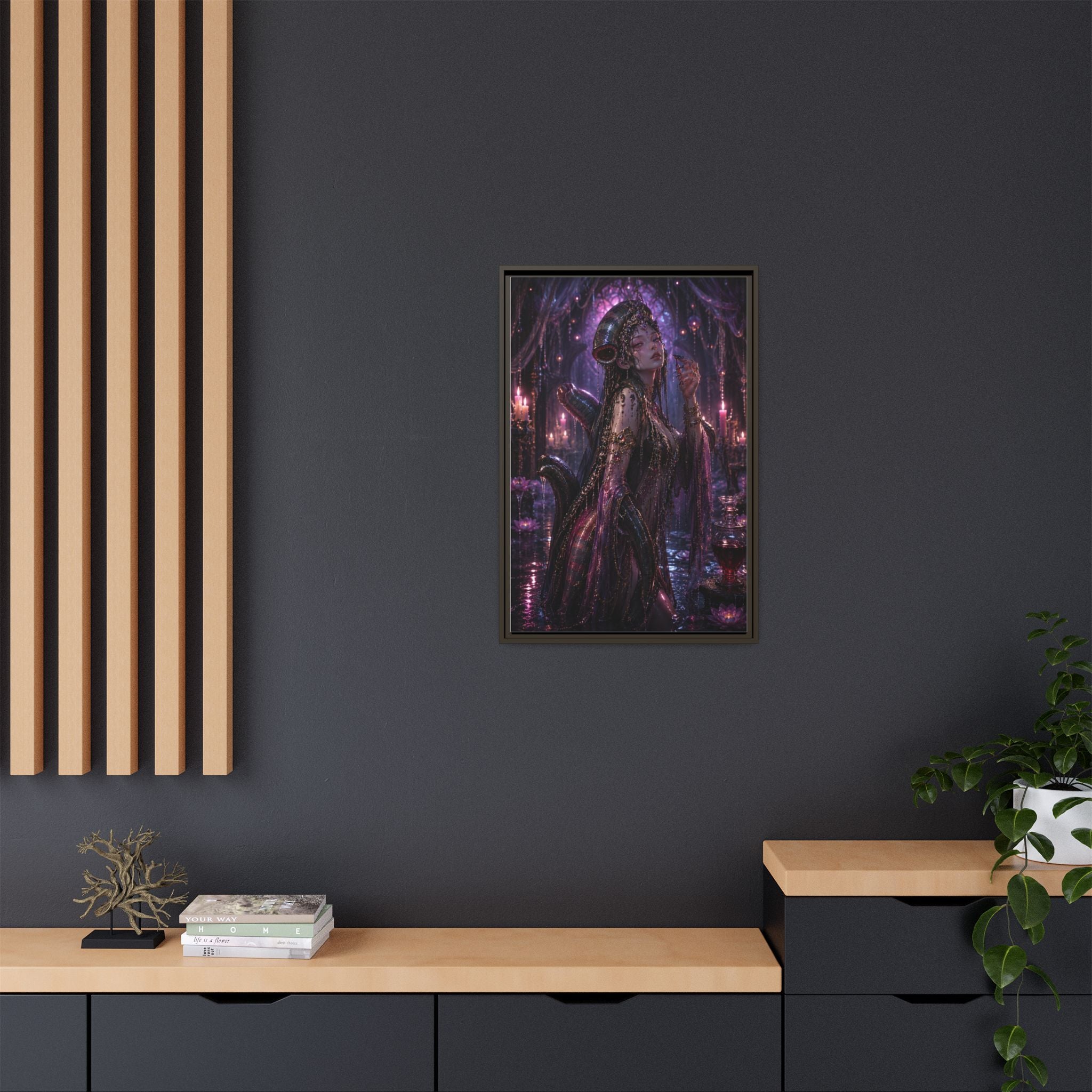 Gothic Fantasy Goddess Matte Canvas Print — Framed Dark Purple Wall Art