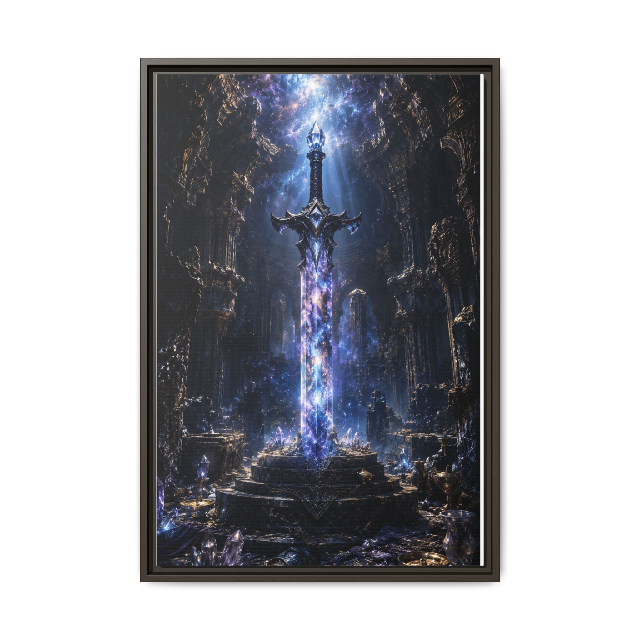 Framed Fantasy Sword Canvas — Mystical Glowing Blade Wall Art