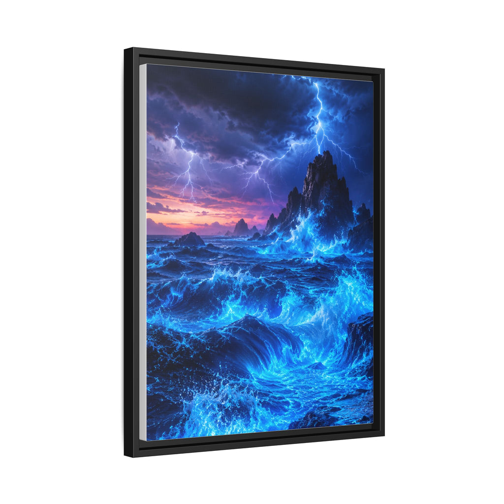 Framed Matte Canvas Art — Electric Stormy Ocean Landscape
