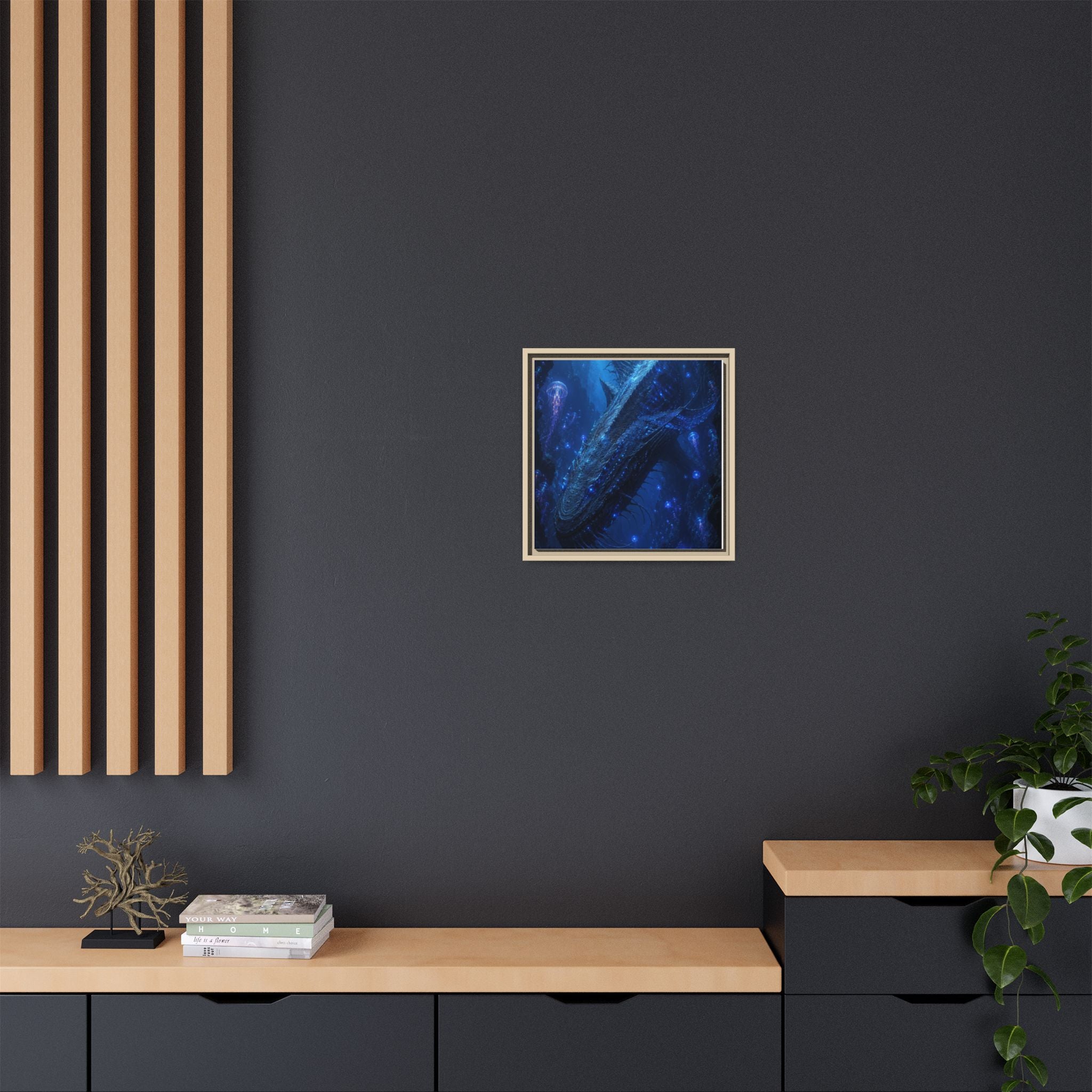 Framed Matte Canvas Art - Deep Sea Leviathan Fantasy Print