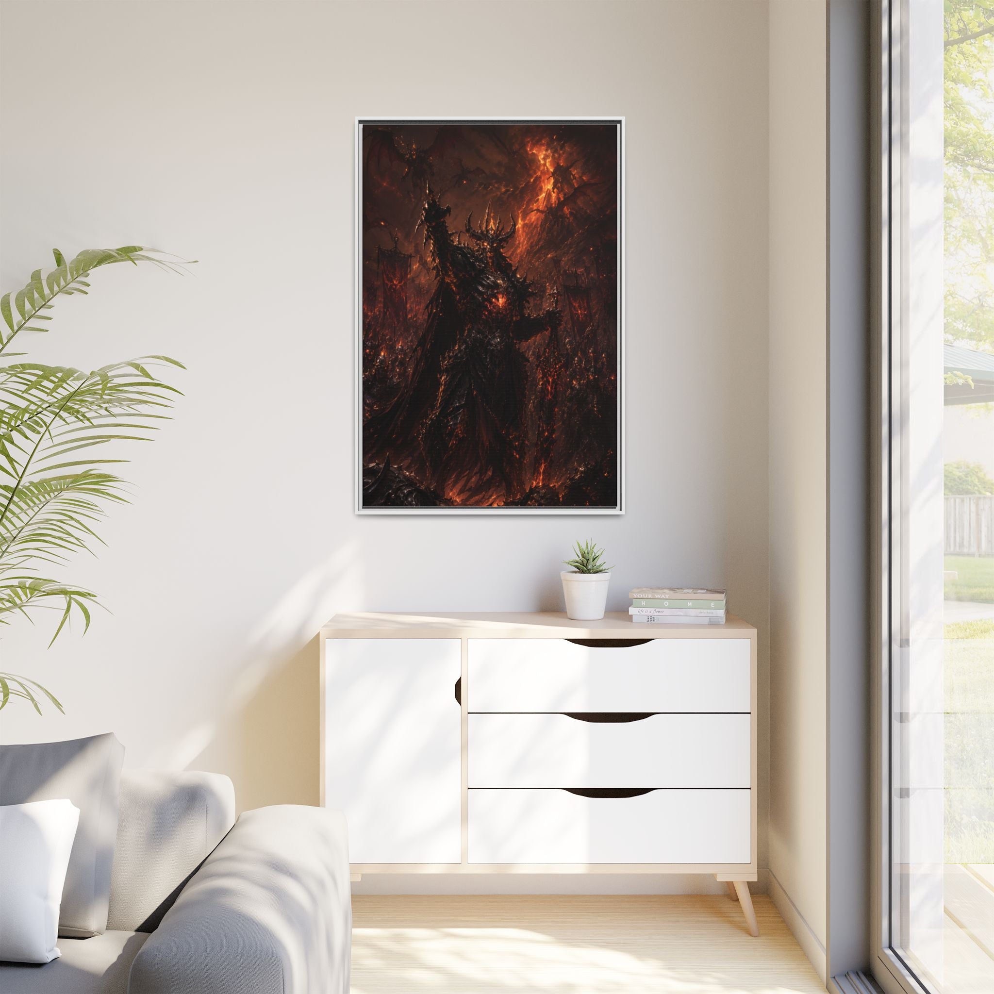 Framed Matte Canvas: Infernal Dark Lord Fantasy Wall Art
